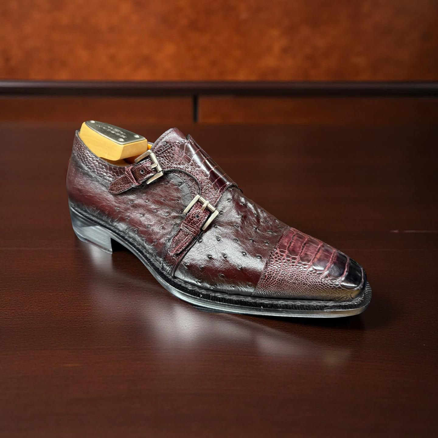 Mezlan Burgundy Ostrich Rugger Double Monkstrap
