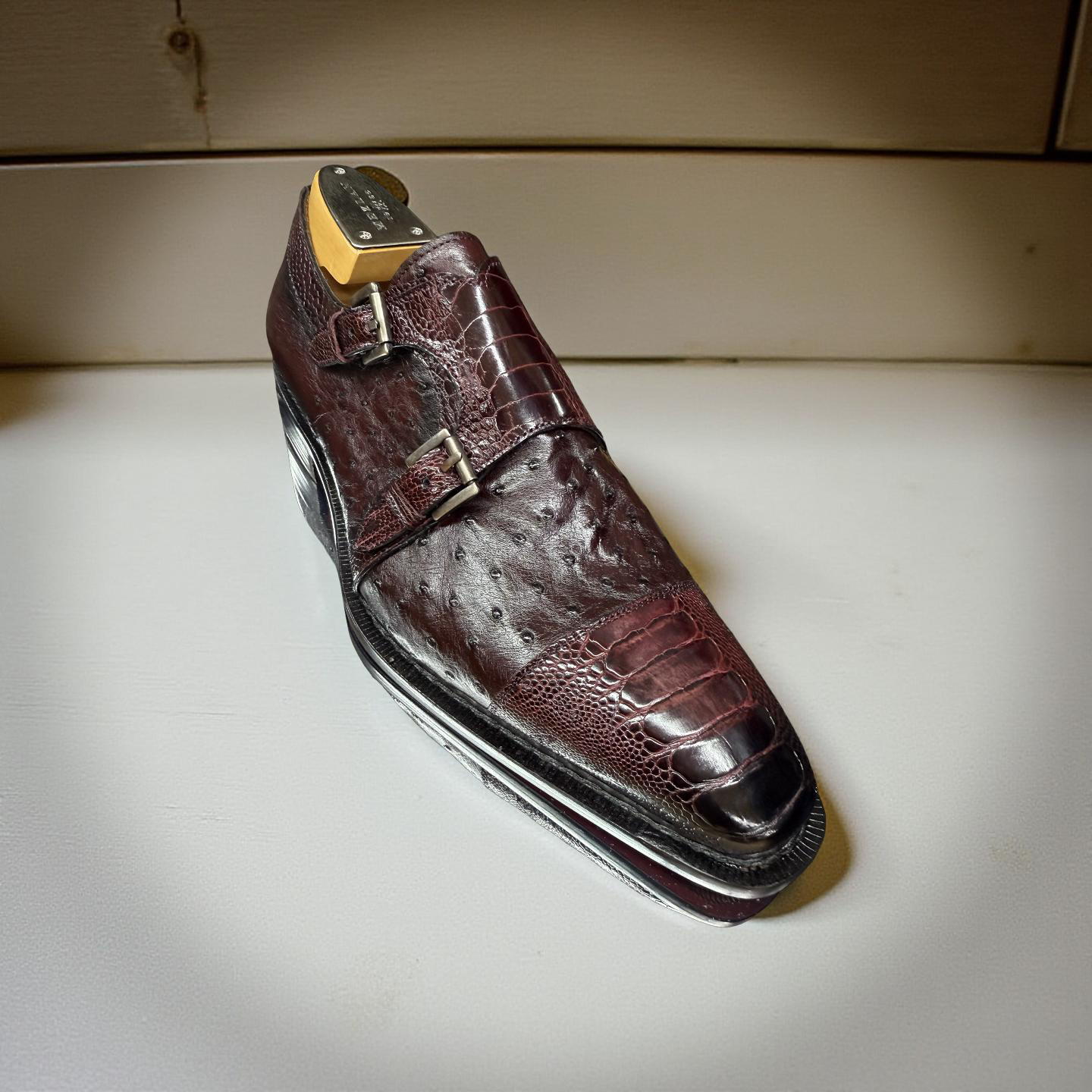 Mezlan Burgundy Ostrich Rugger Double Monkstrap