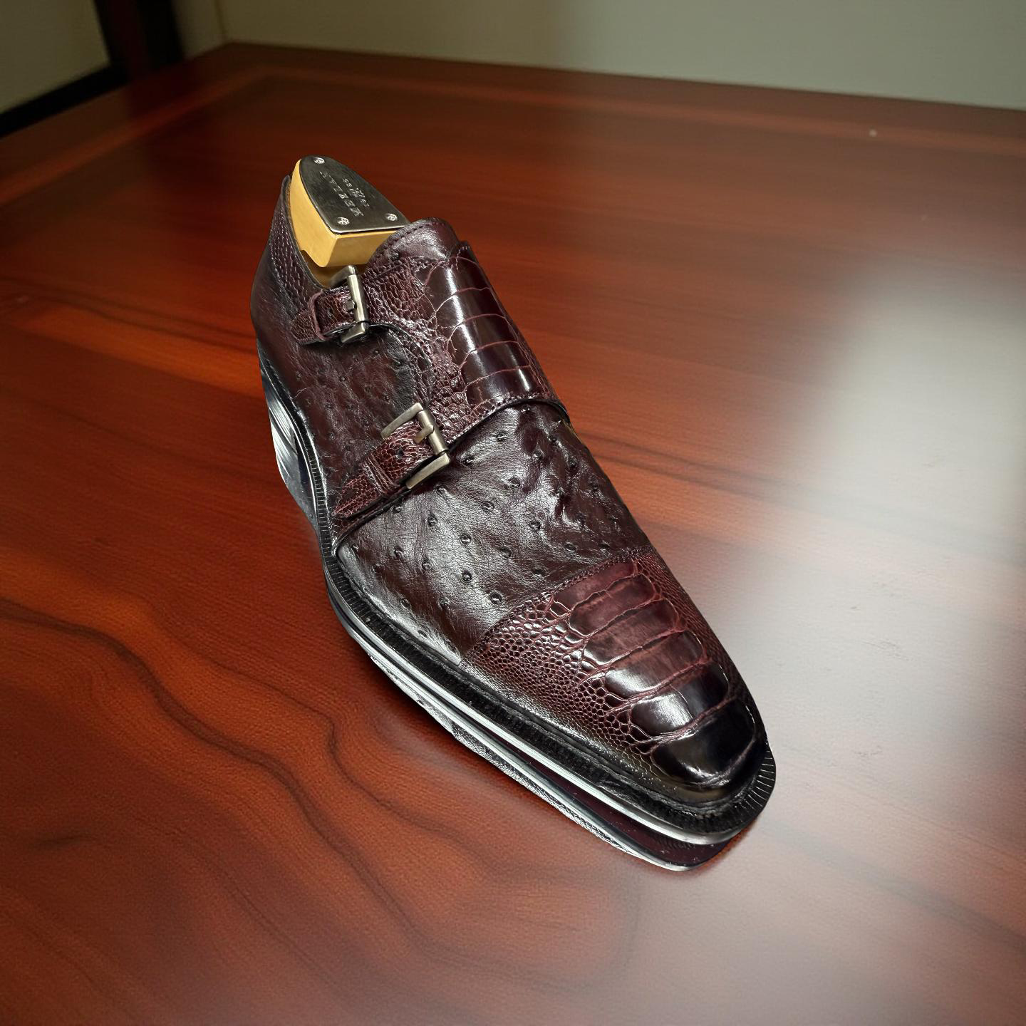 Mezlan Burgundy Ostrich Rugger Double Monkstrap
