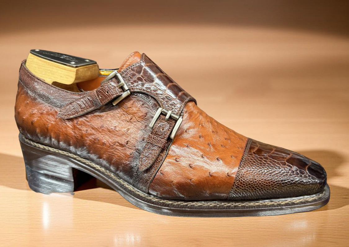 Mezlan Brown Ostrich Rugger Double Monkstrap