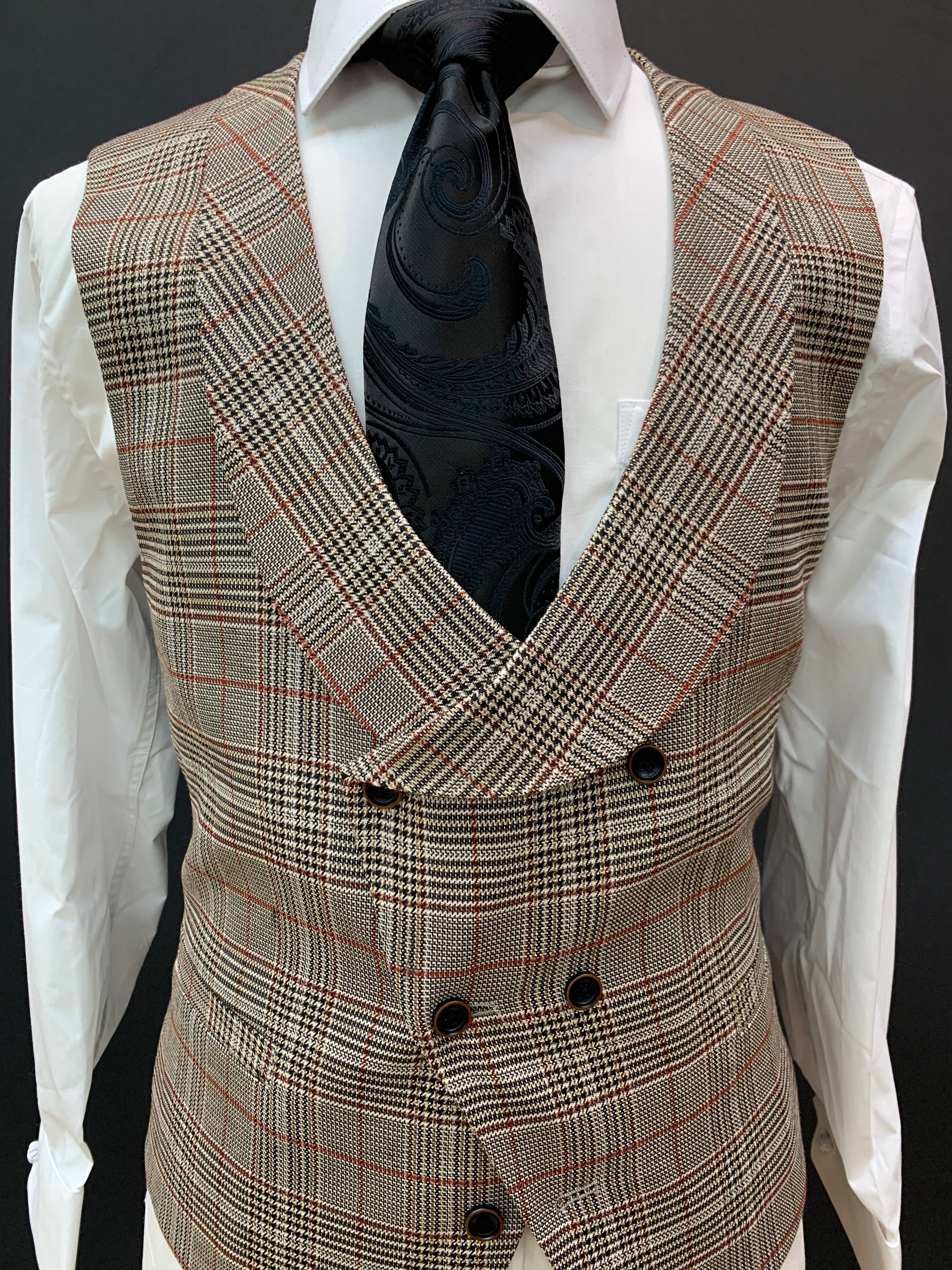 Canuti 3pc Modern Fit Light Brown Multicolored GlenPlaid