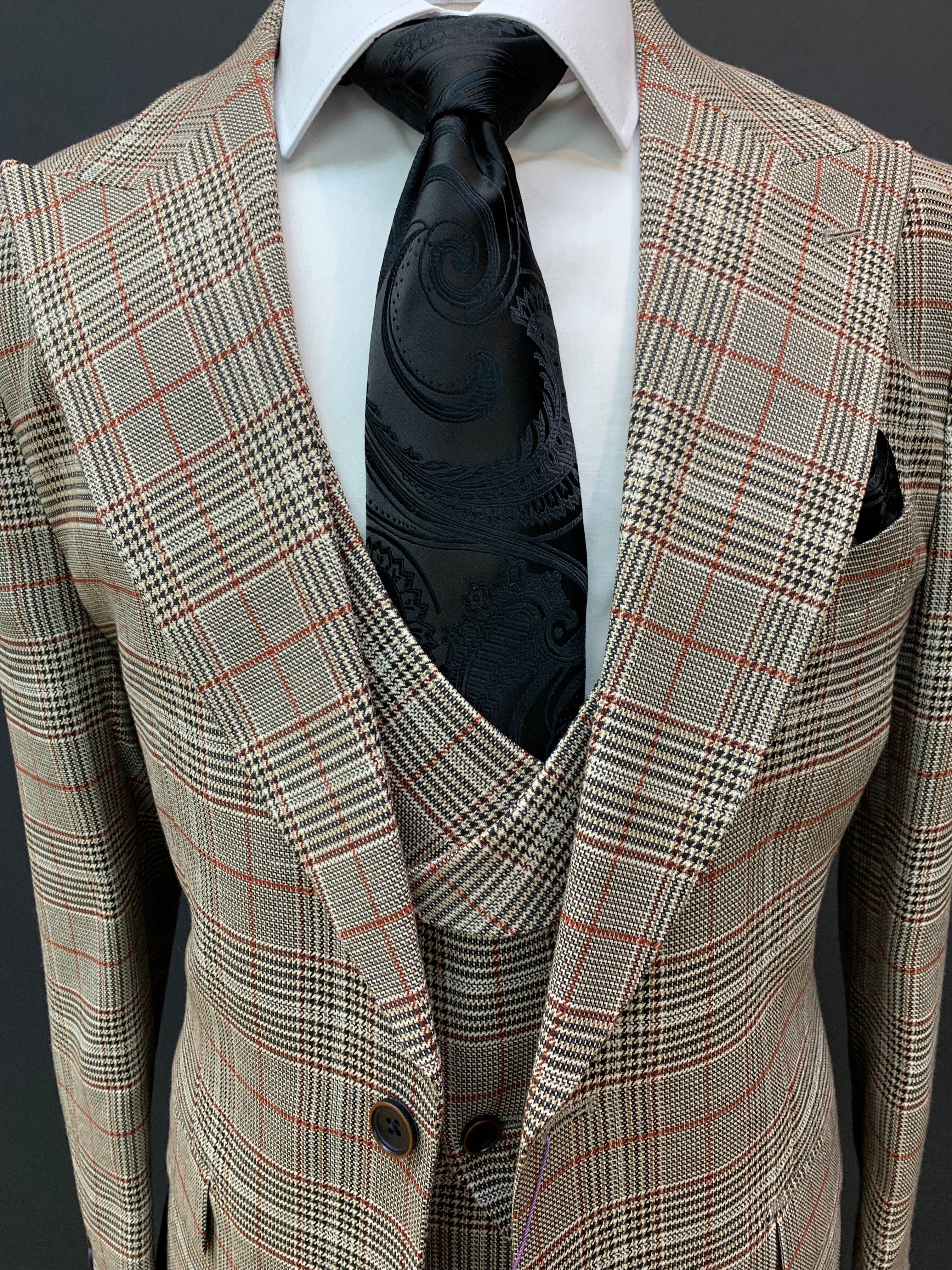 Canuti 3pc Modern Fit Light Brown Multicolored GlenPlaid