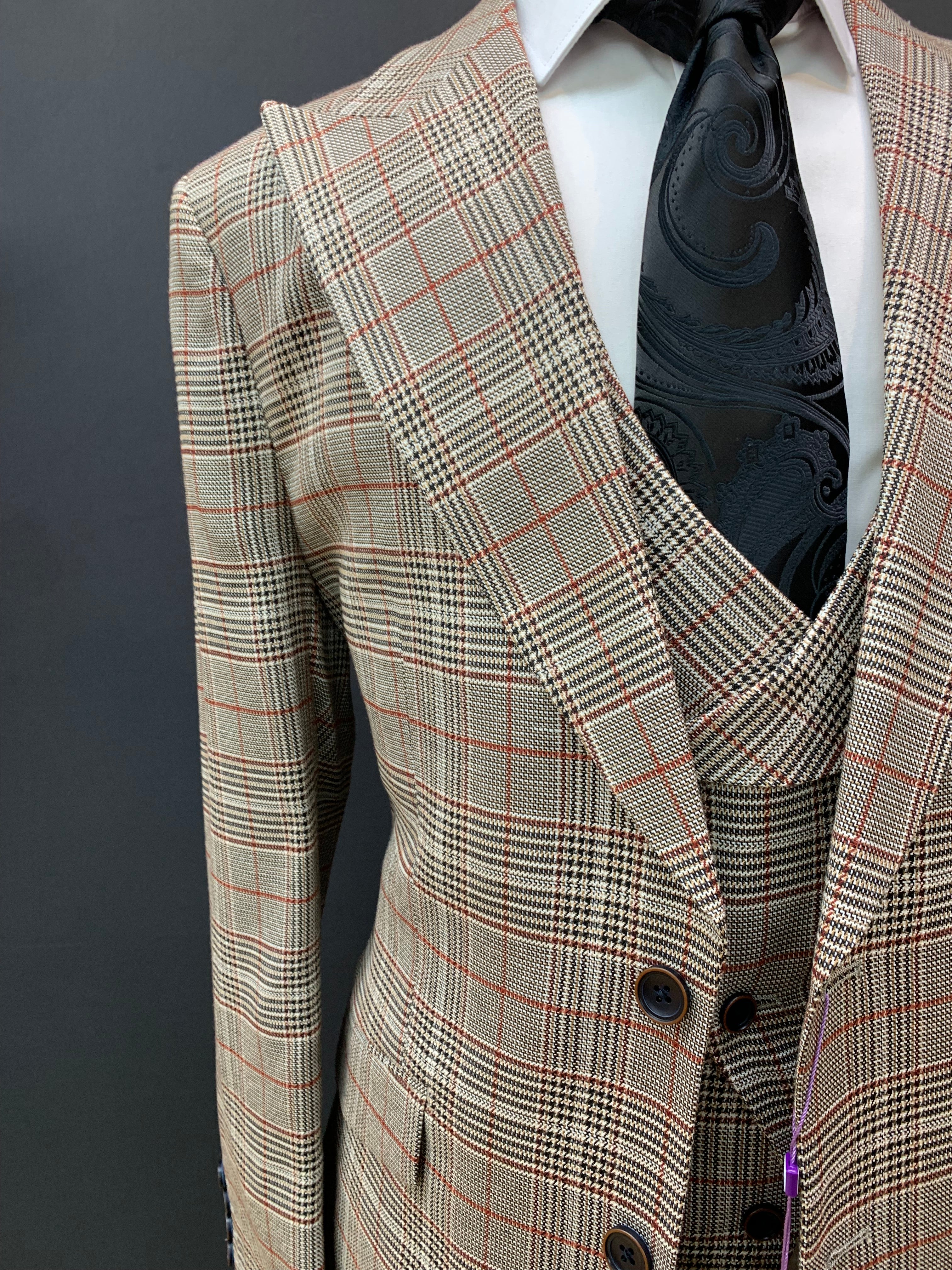 Canuti 3pc Modern Fit Light Brown Multicolored GlenPlaid