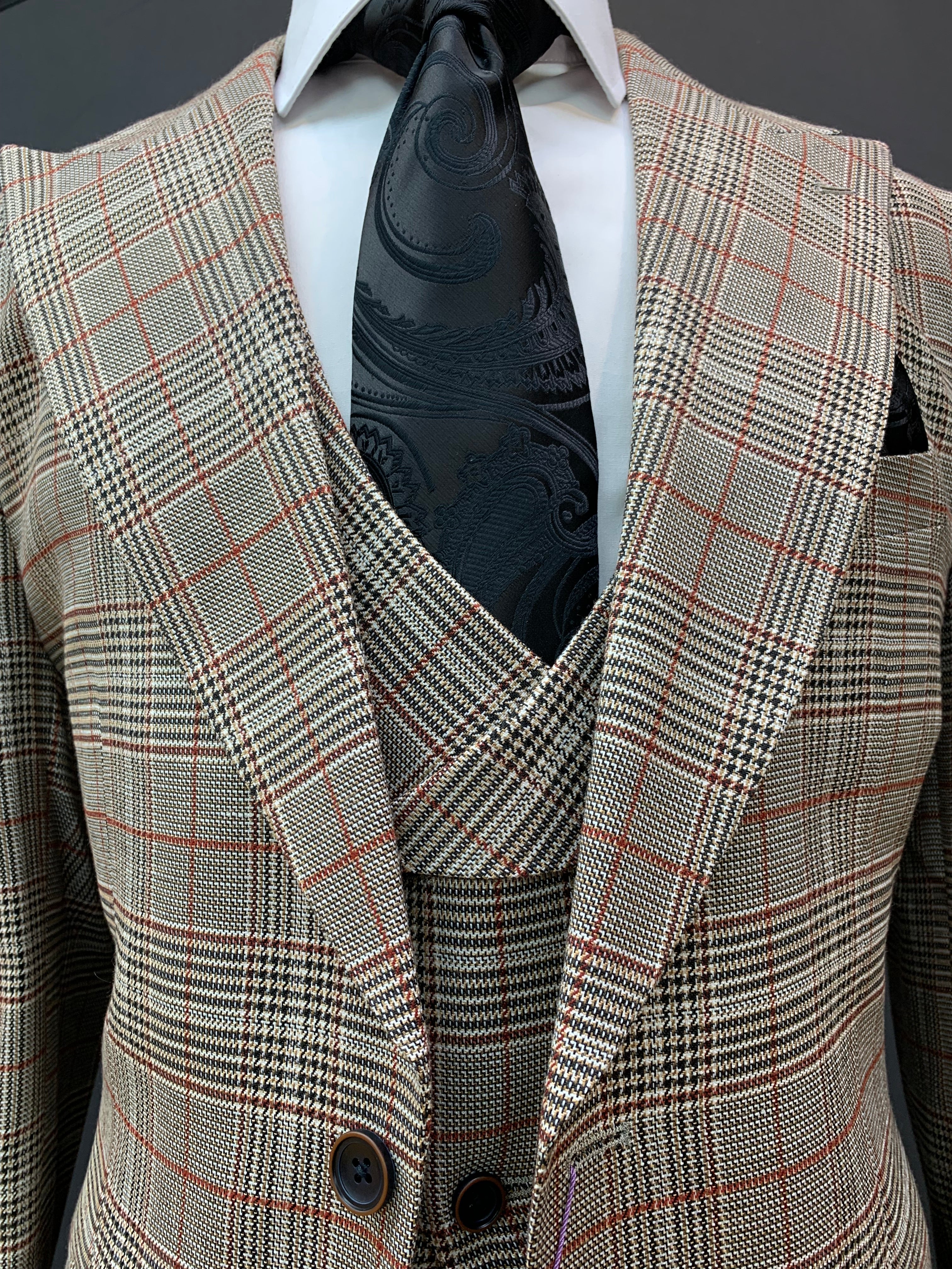 Canuti 3pc Modern Fit Light Brown Multicolored GlenPlaid