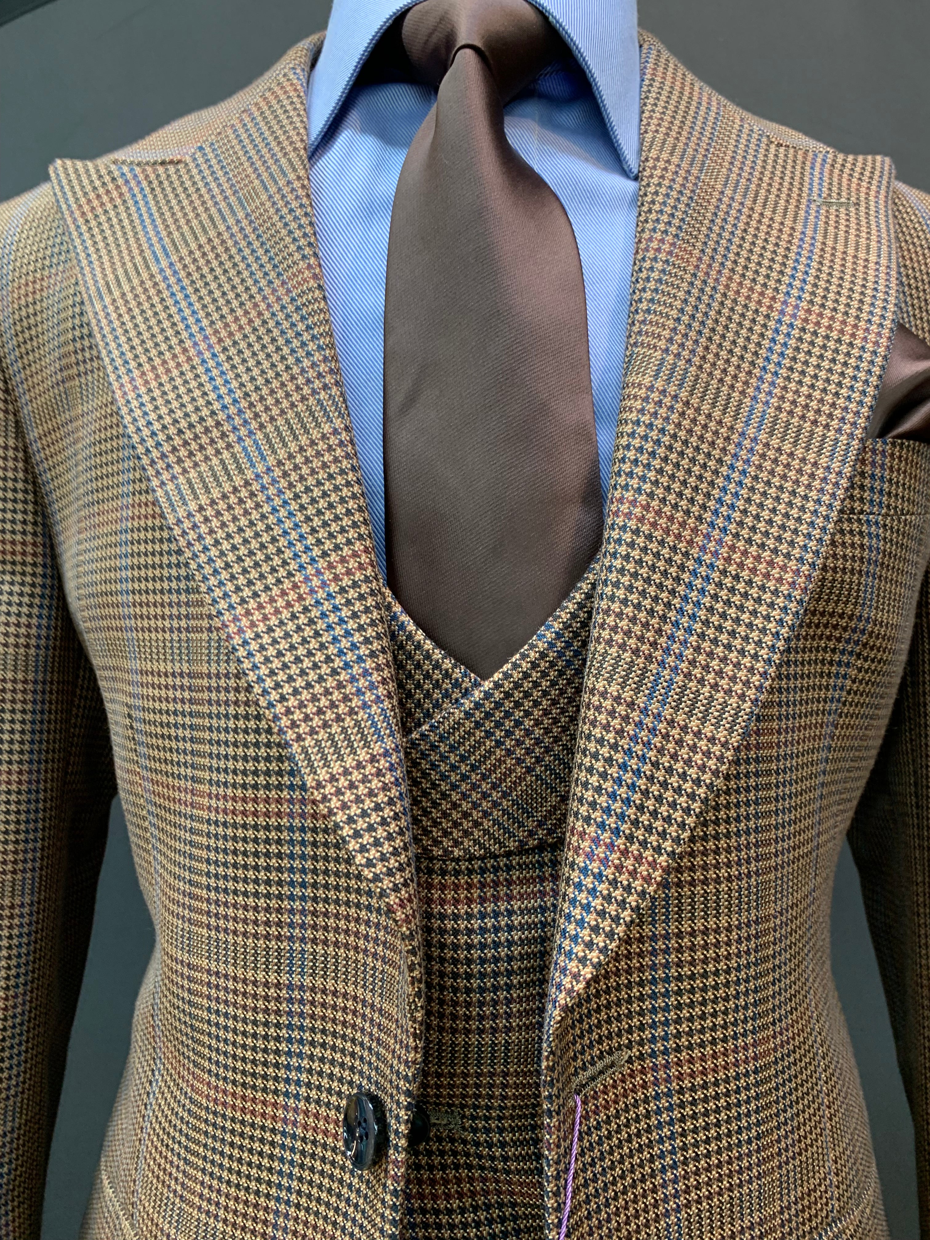 Canuti 3pc Modern Fit Brown Multicolored GlenPlaid