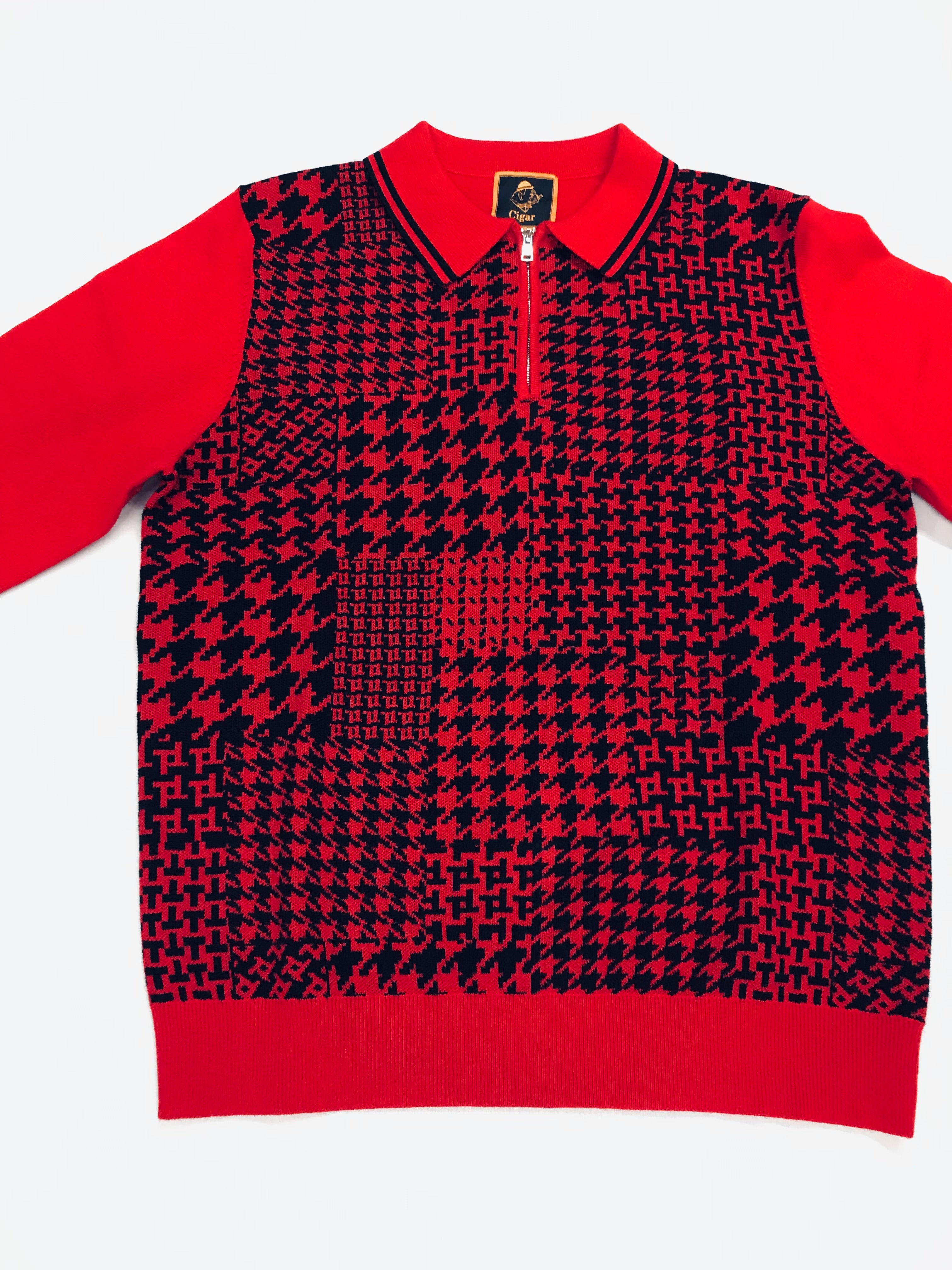 Marenzio Couture Black & Red Houndstooth Sweater