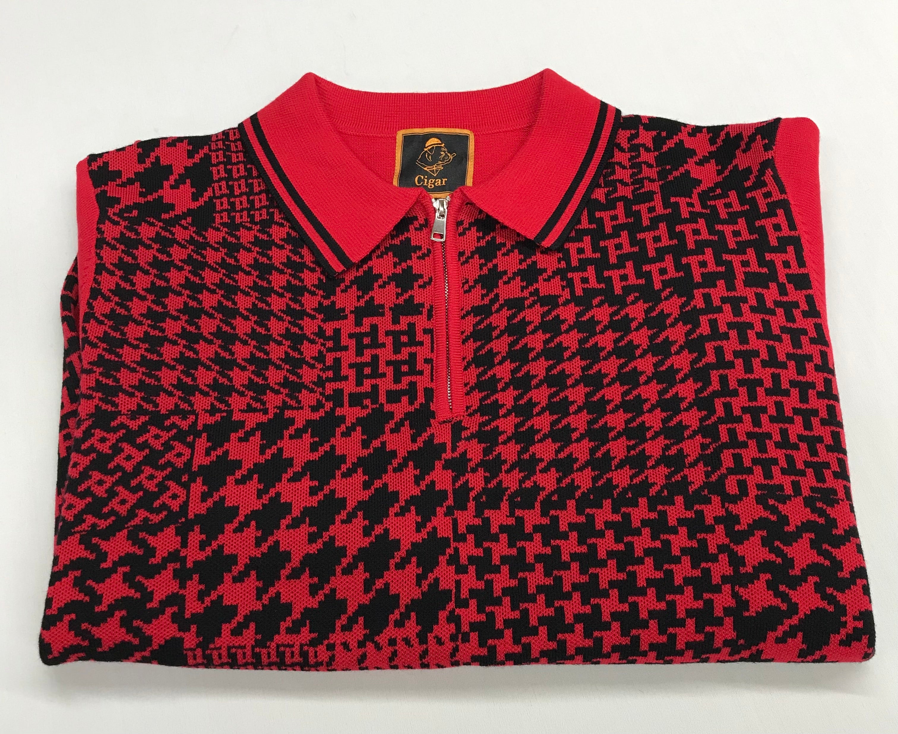 Marenzio Couture Black & Red Houndstooth Sweater