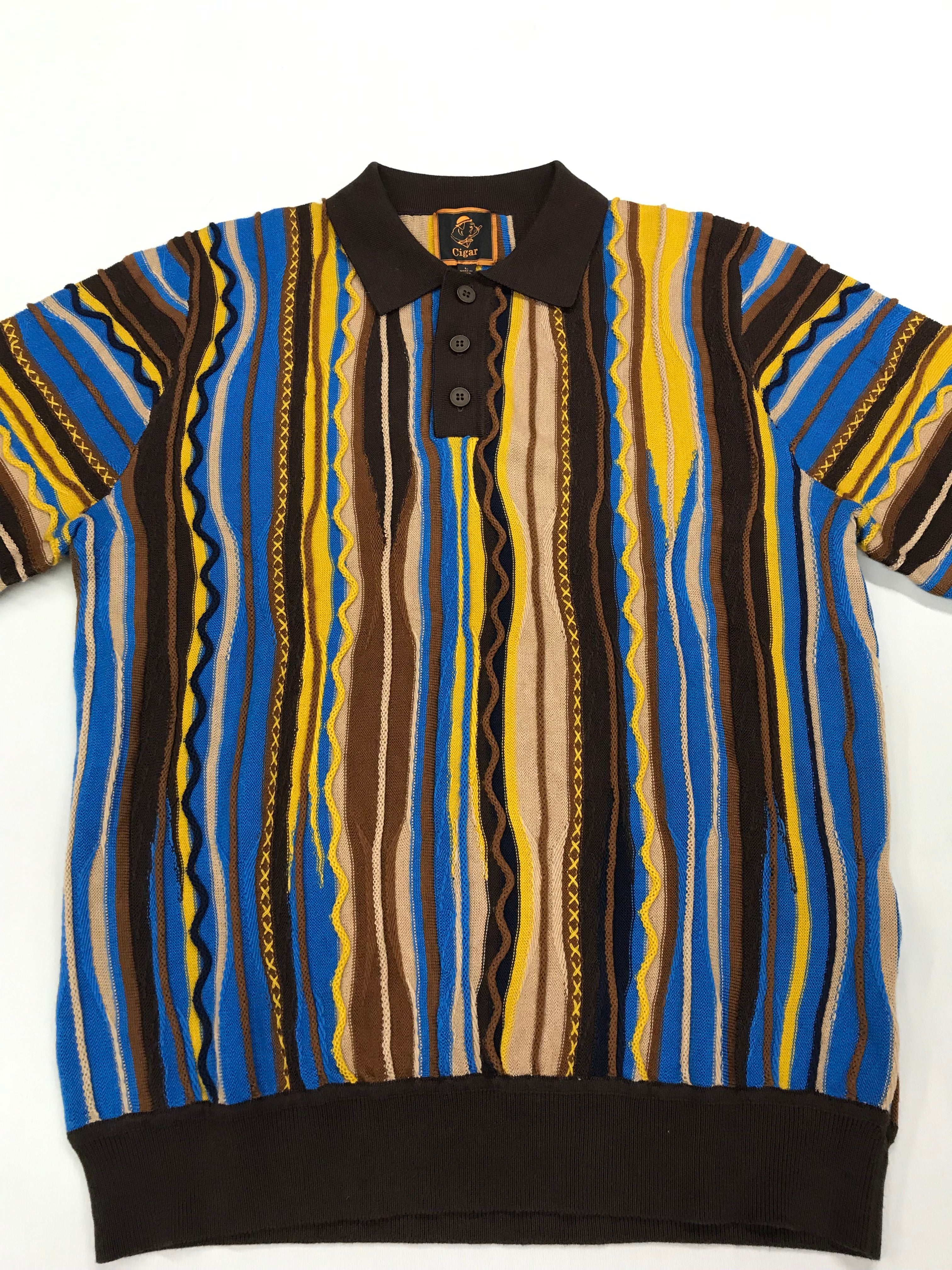 Marenzio Couture Brown-Tan & Blue Sweater