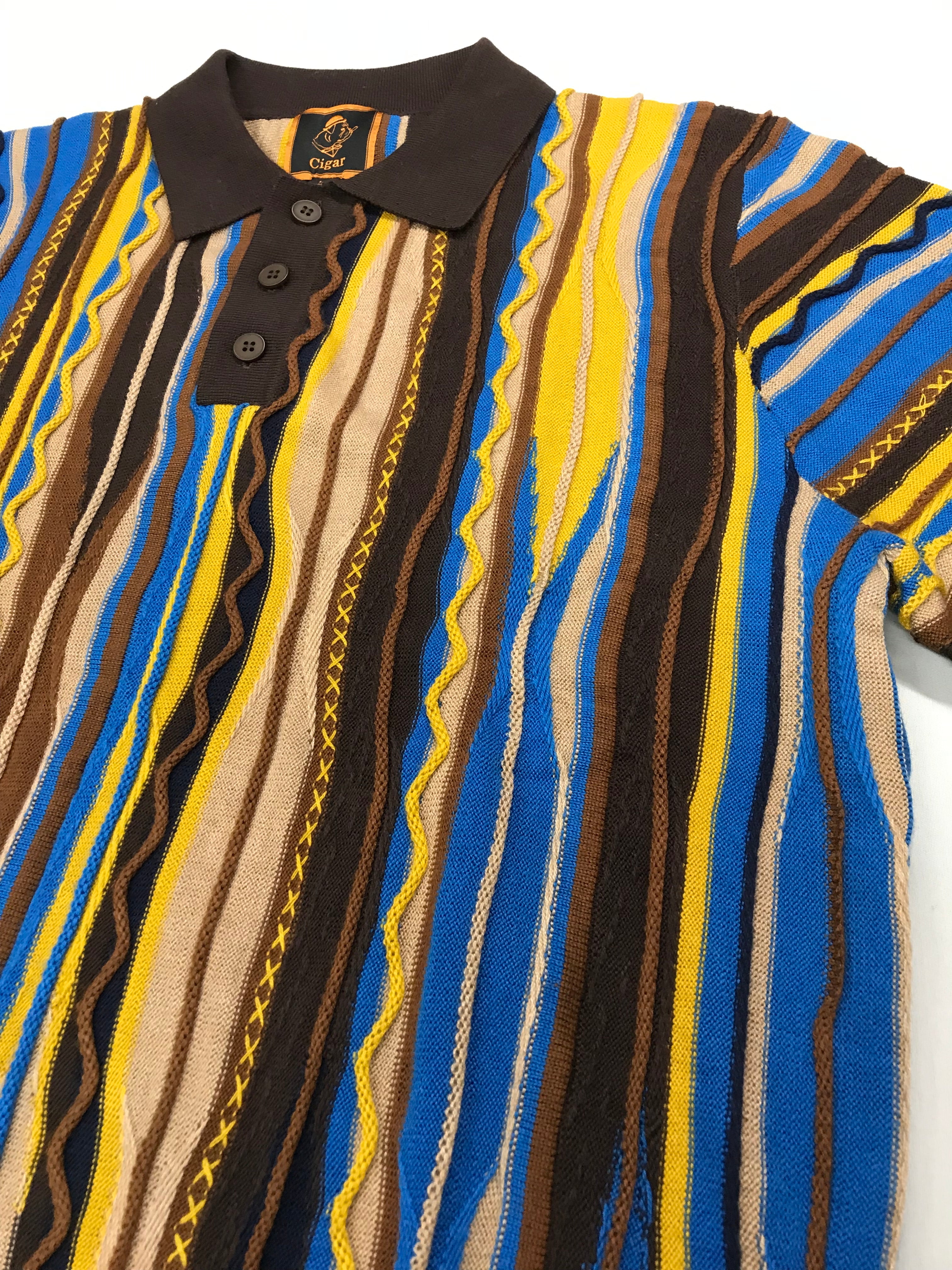 Marenzio Couture Brown-Tan & Blue Sweater