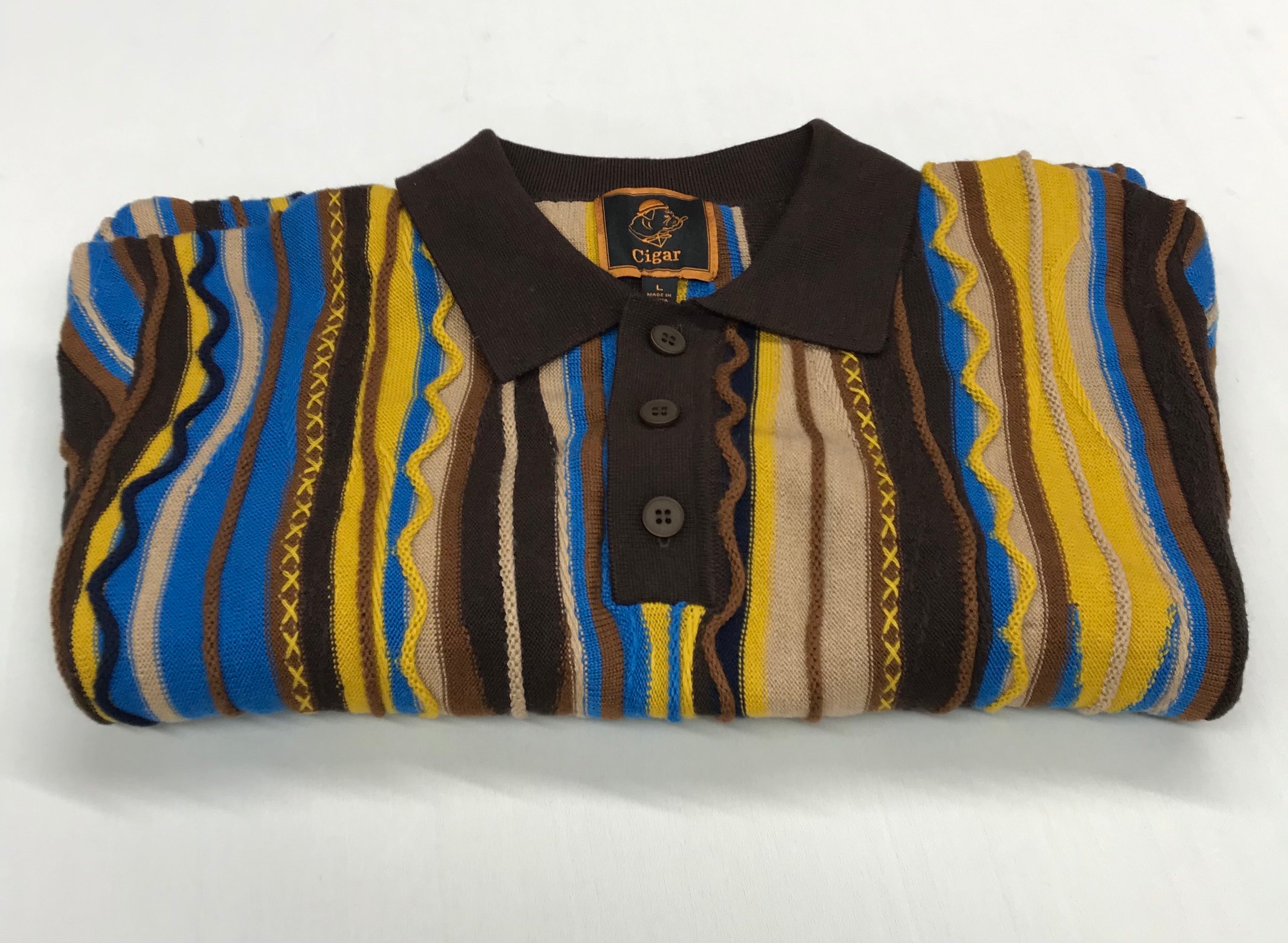 Marenzio Couture Brown-Tan & Blue Sweater