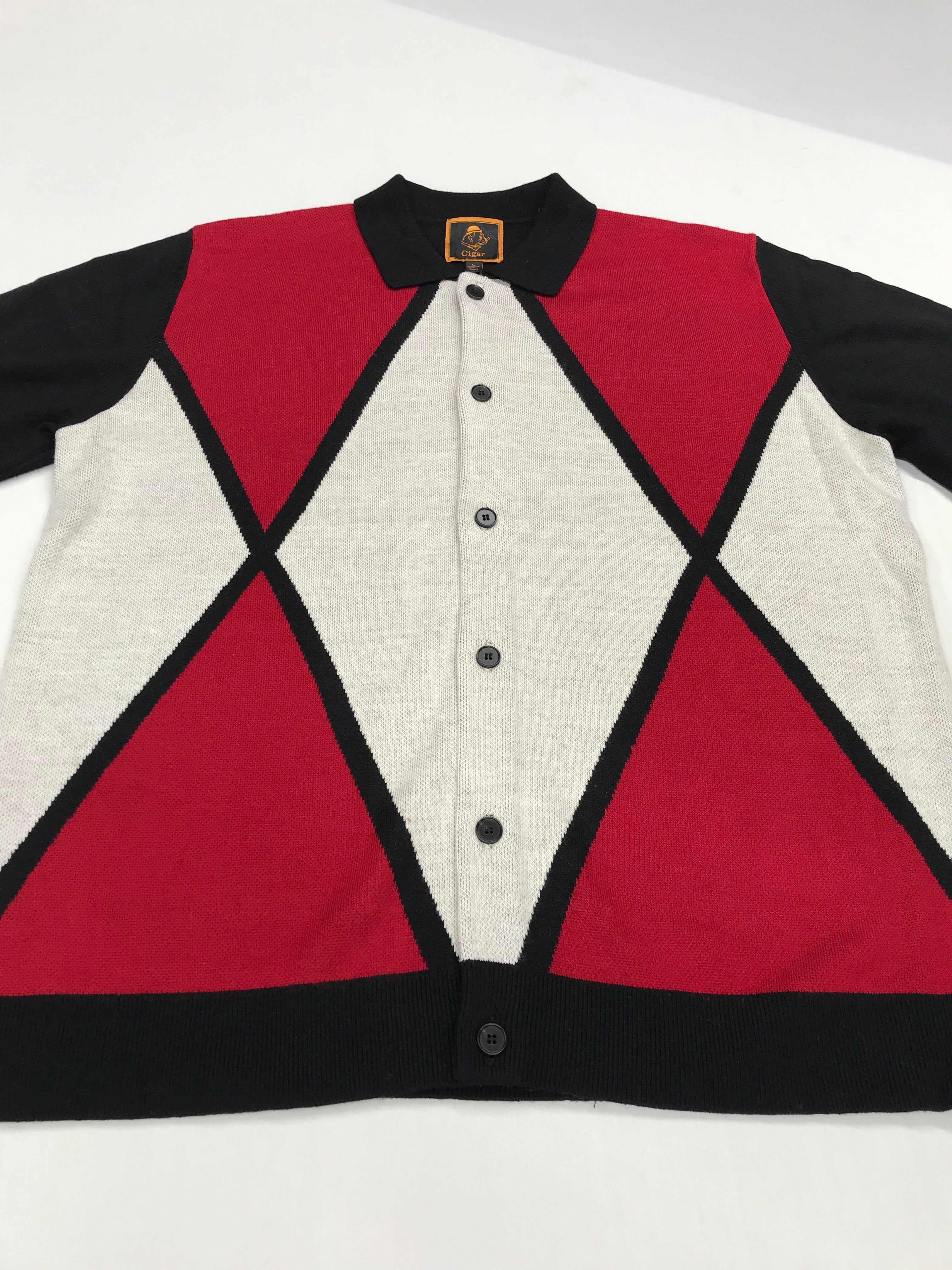 Marenzio Couture Red & Black Argyle Sweater