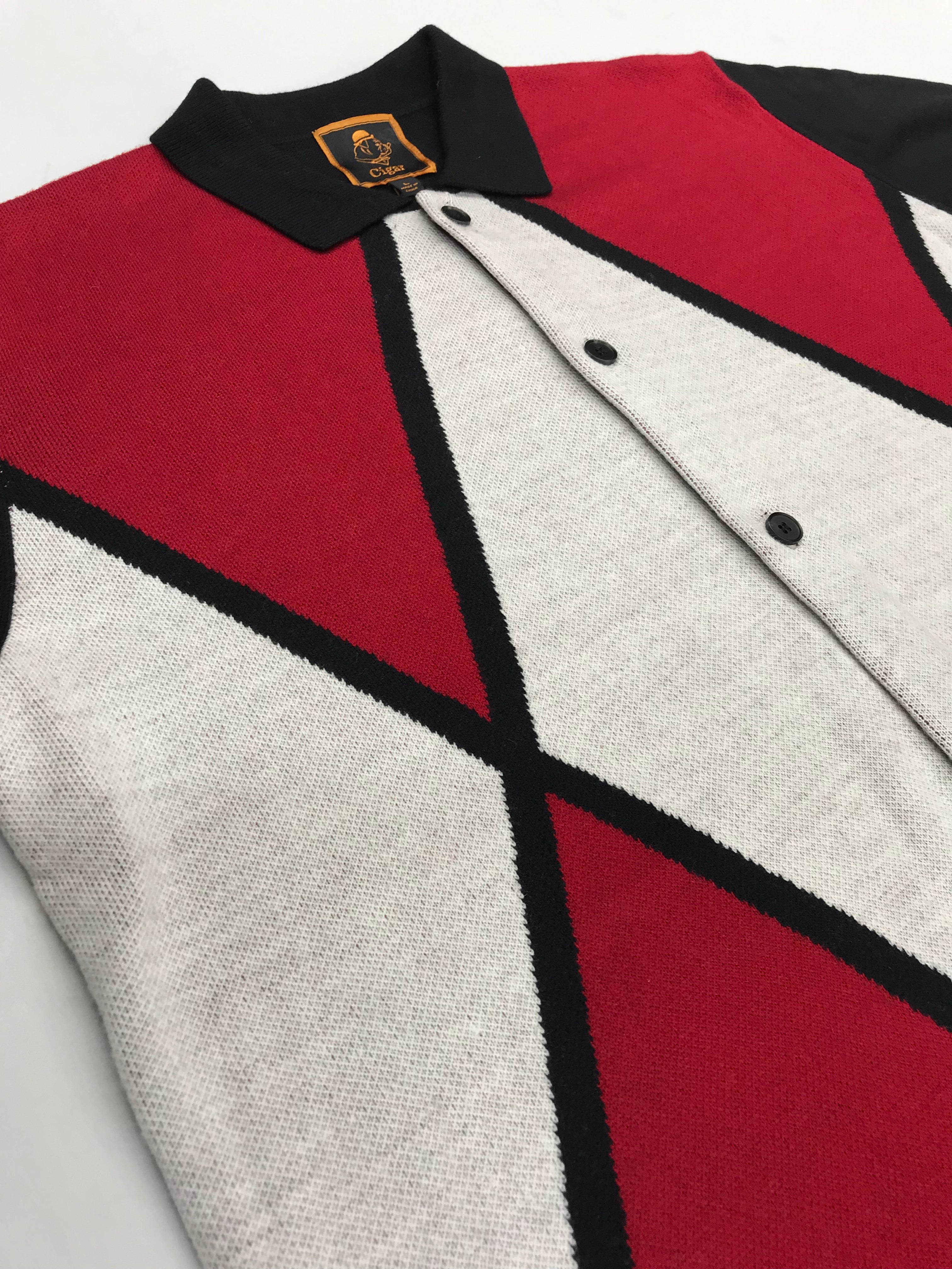 Marenzio Couture Red & Black Argyle Sweater