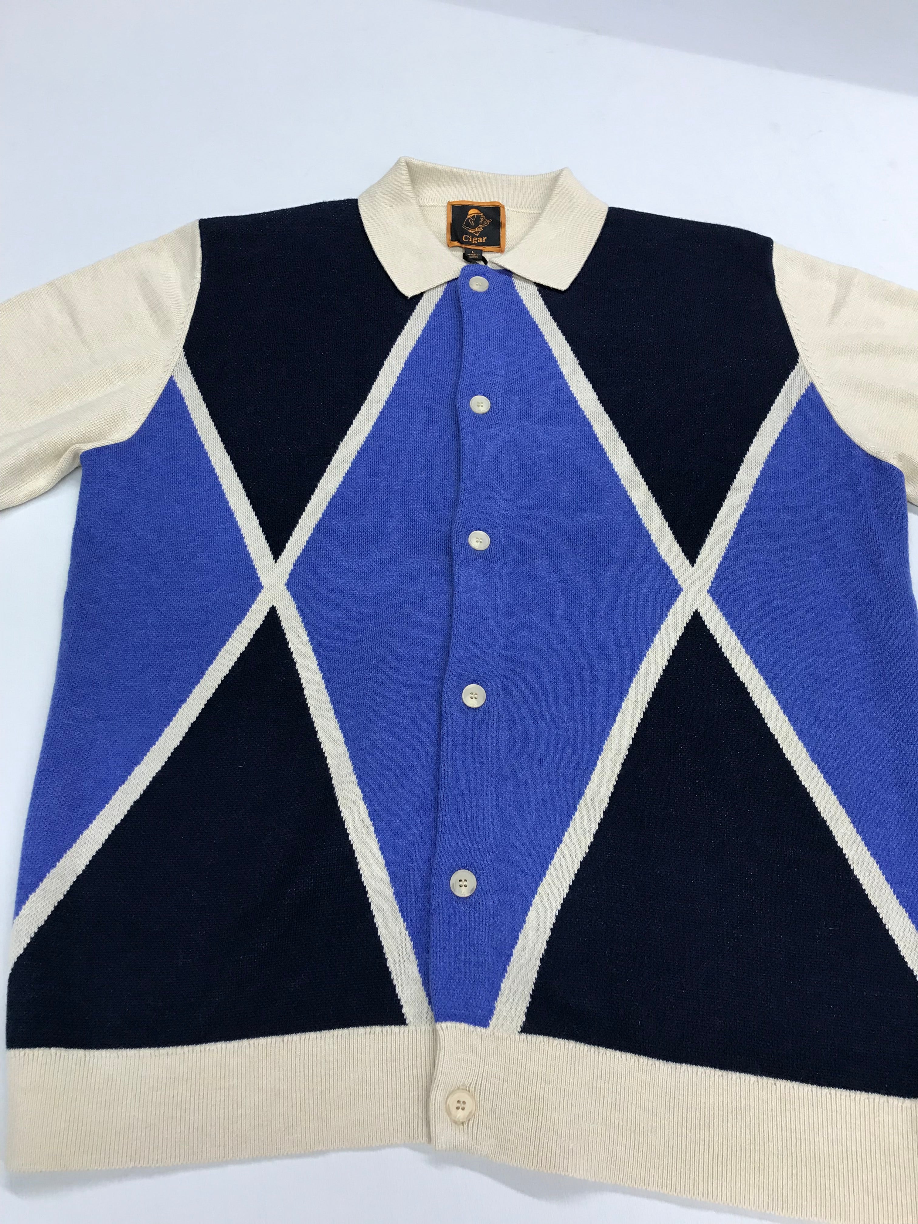 Marenzio Couture Tan & Blue Argyle Sweater