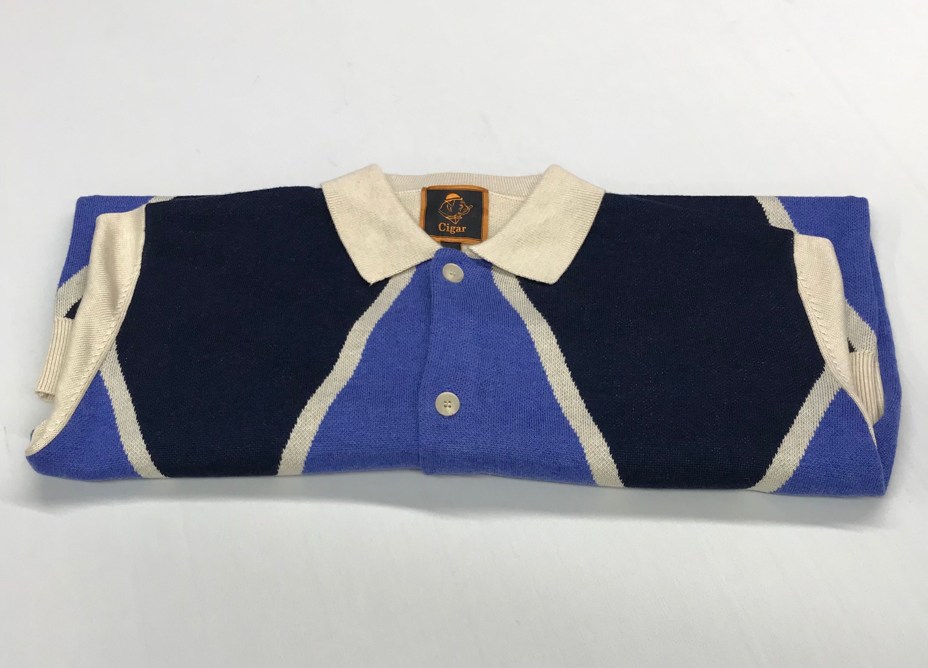 Marenzio Couture Tan & Blue Argyle Sweater