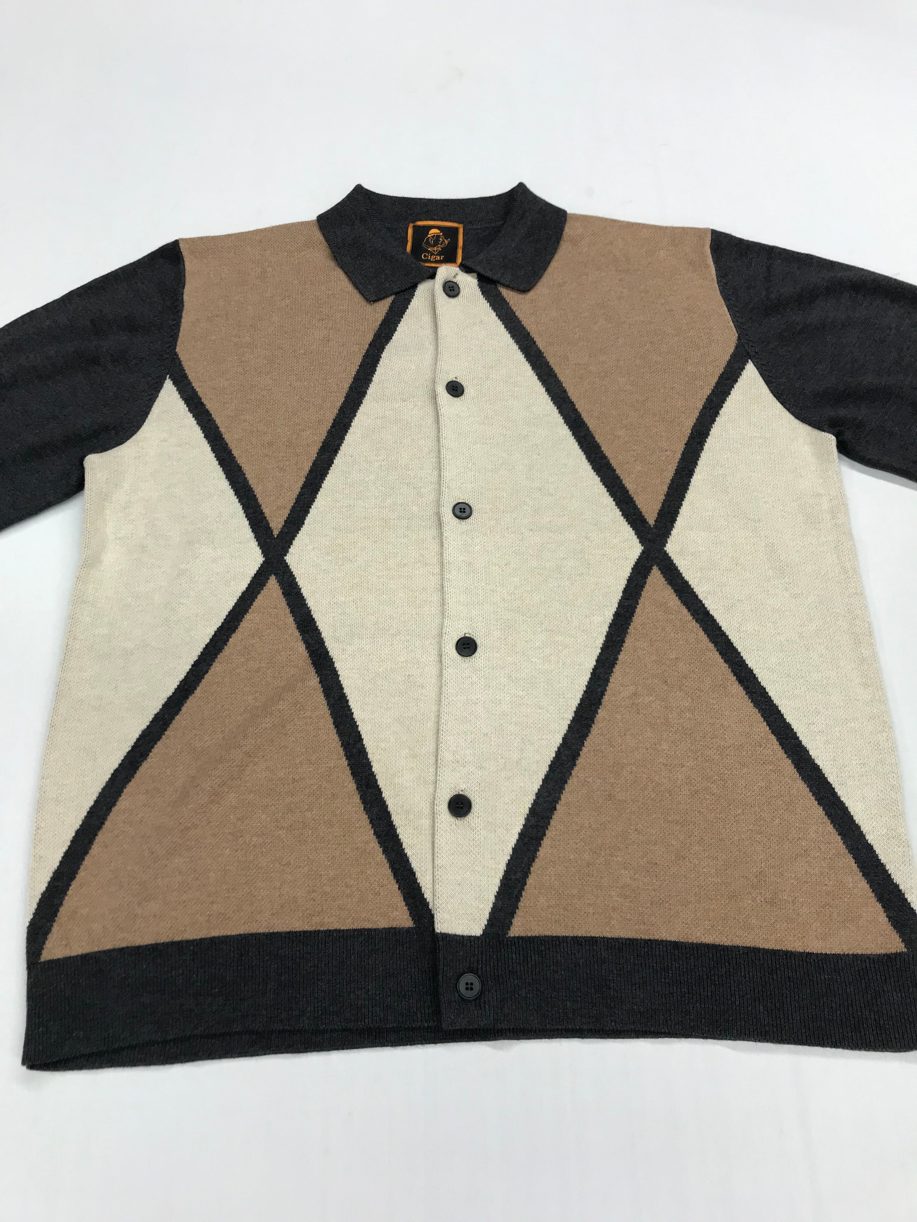 Marenzio Couture Gray-Tan & Cream Argyle Sweater