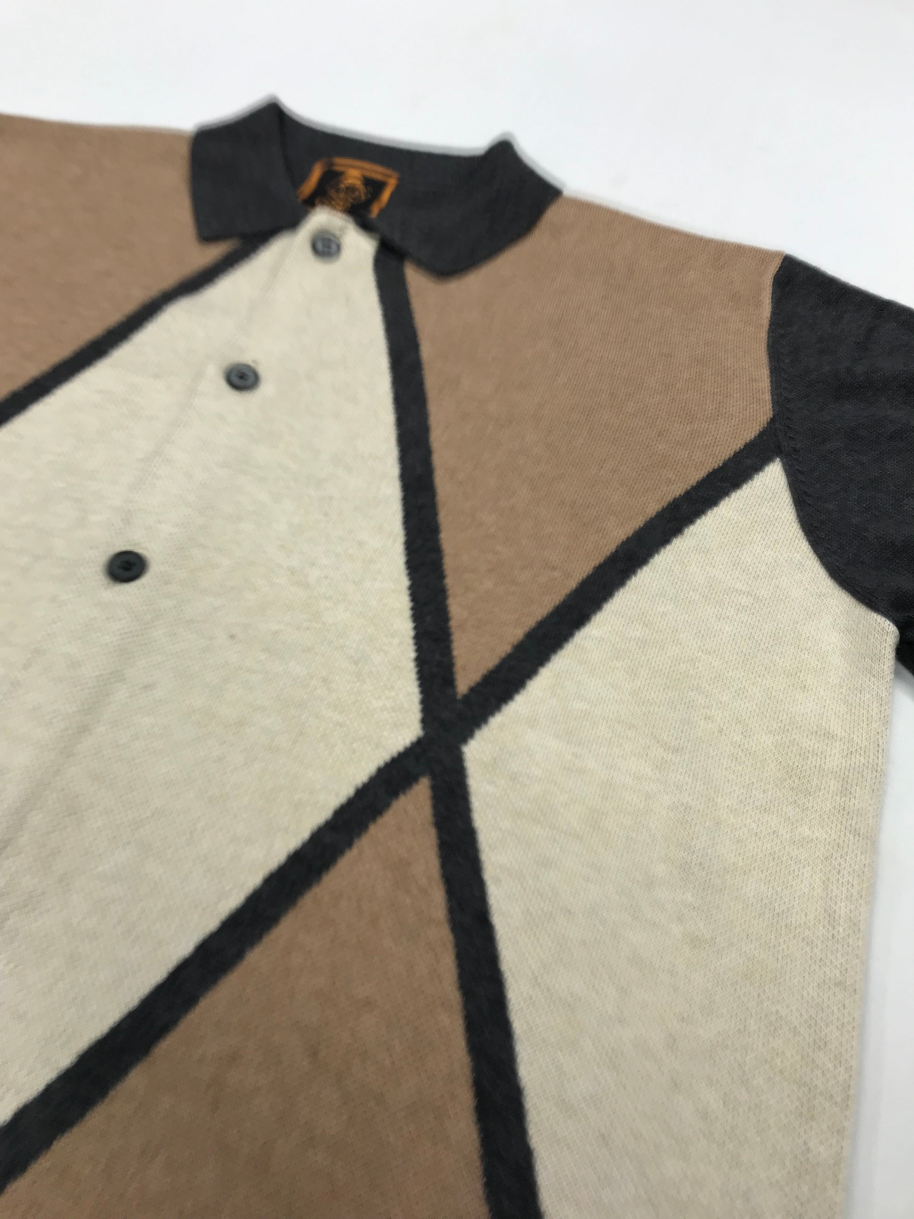 Marenzio Couture Gray-Tan & Cream Argyle Sweater