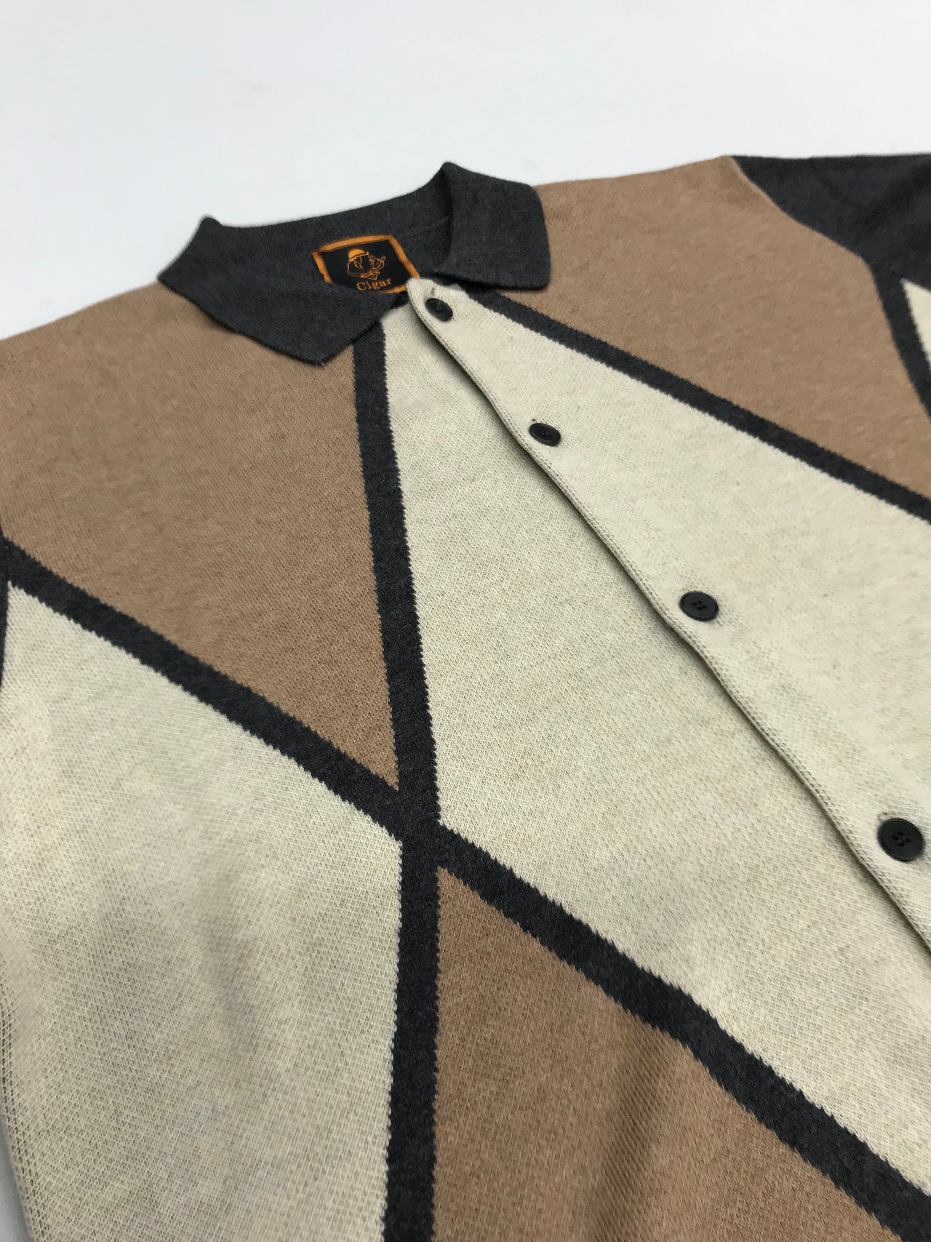 Marenzio Couture Gray-Tan & Cream Argyle Sweater