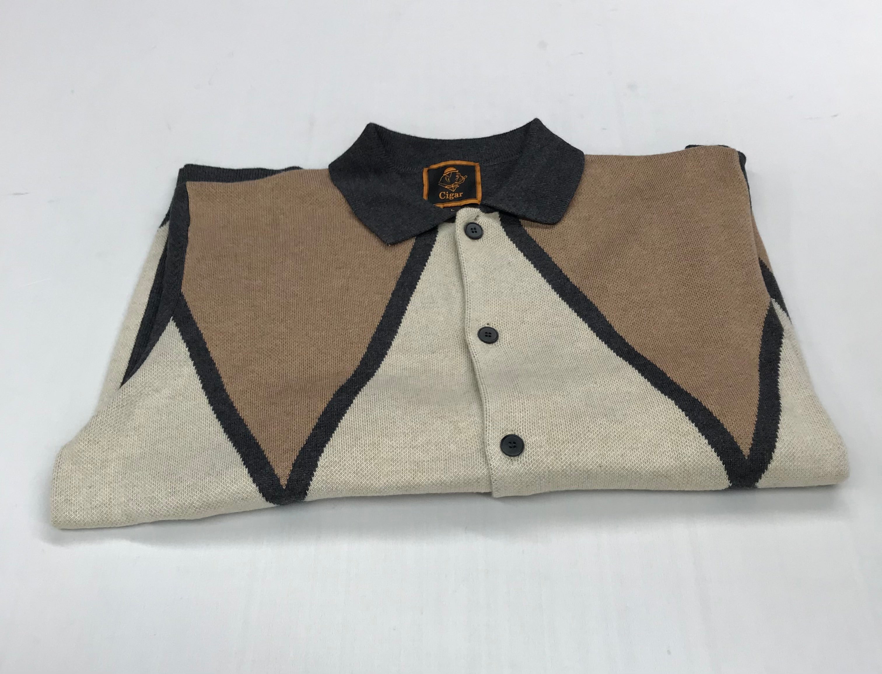 Marenzio Couture Gray-Tan & Cream Argyle Sweater