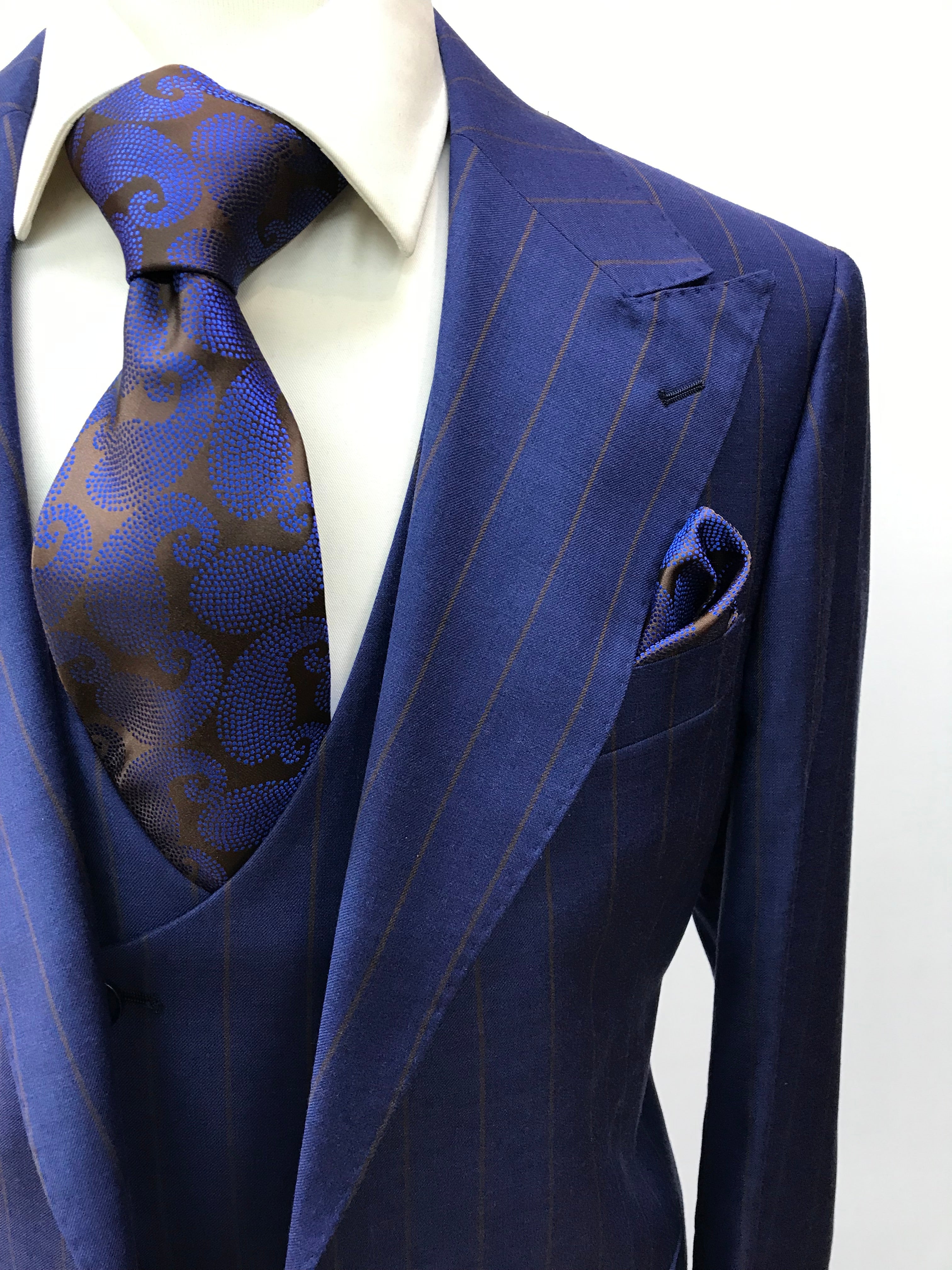 Tiglio 3pc. Blue & Brown Pinstripe