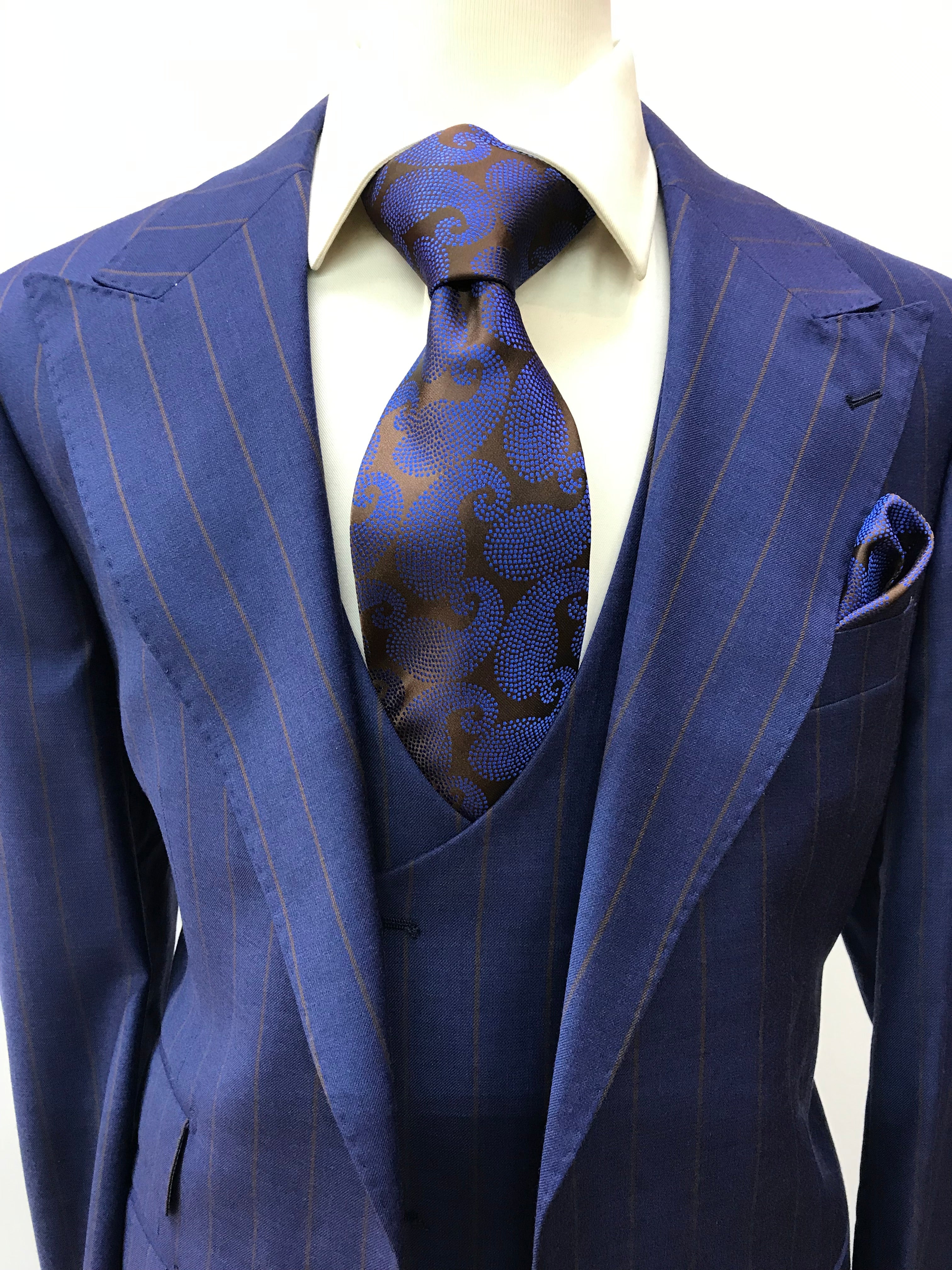 Tiglio 3pc. Blue & Brown Pinstripe
