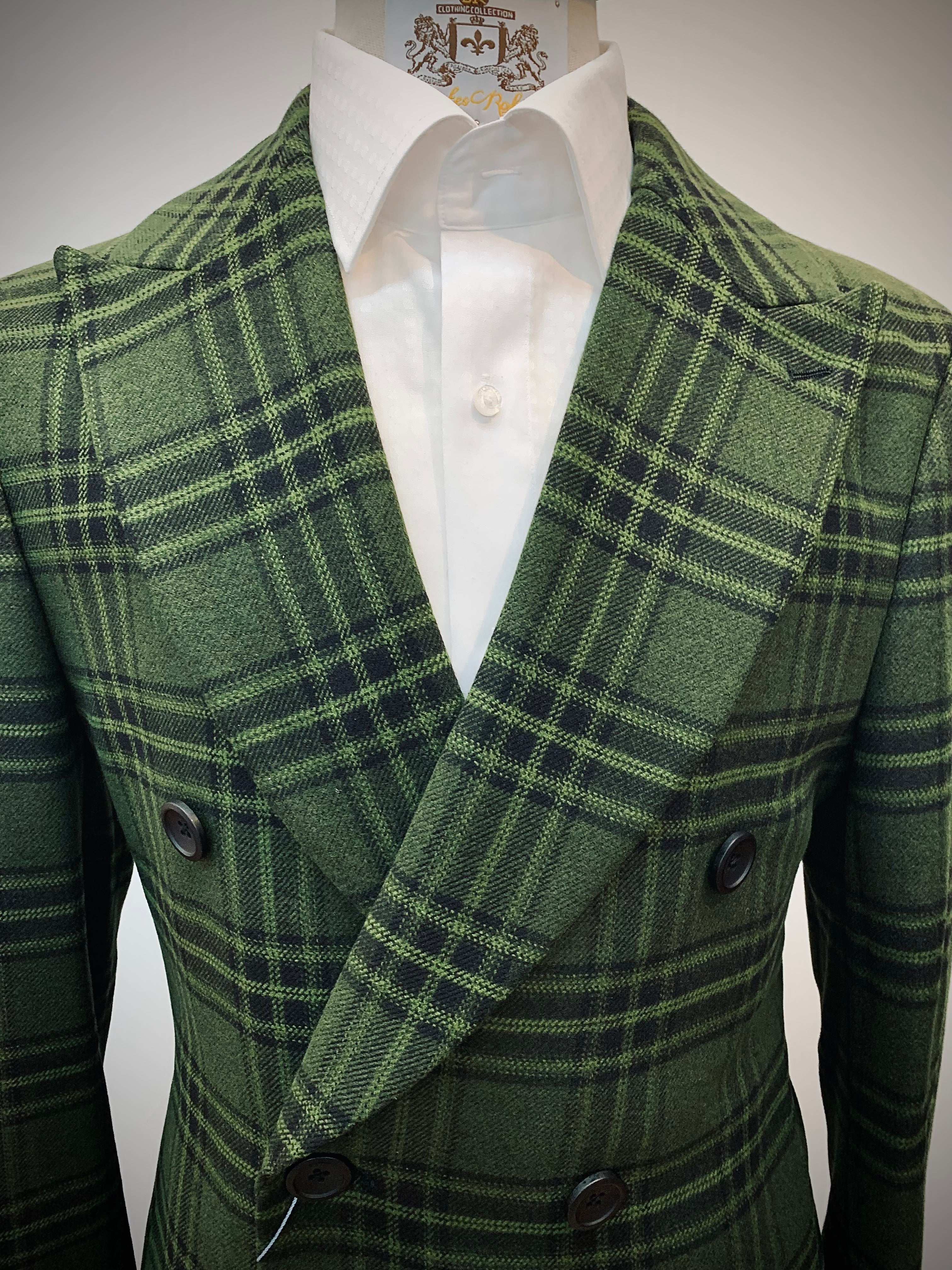 Green/Black Plaid Double Breasted Topcoat