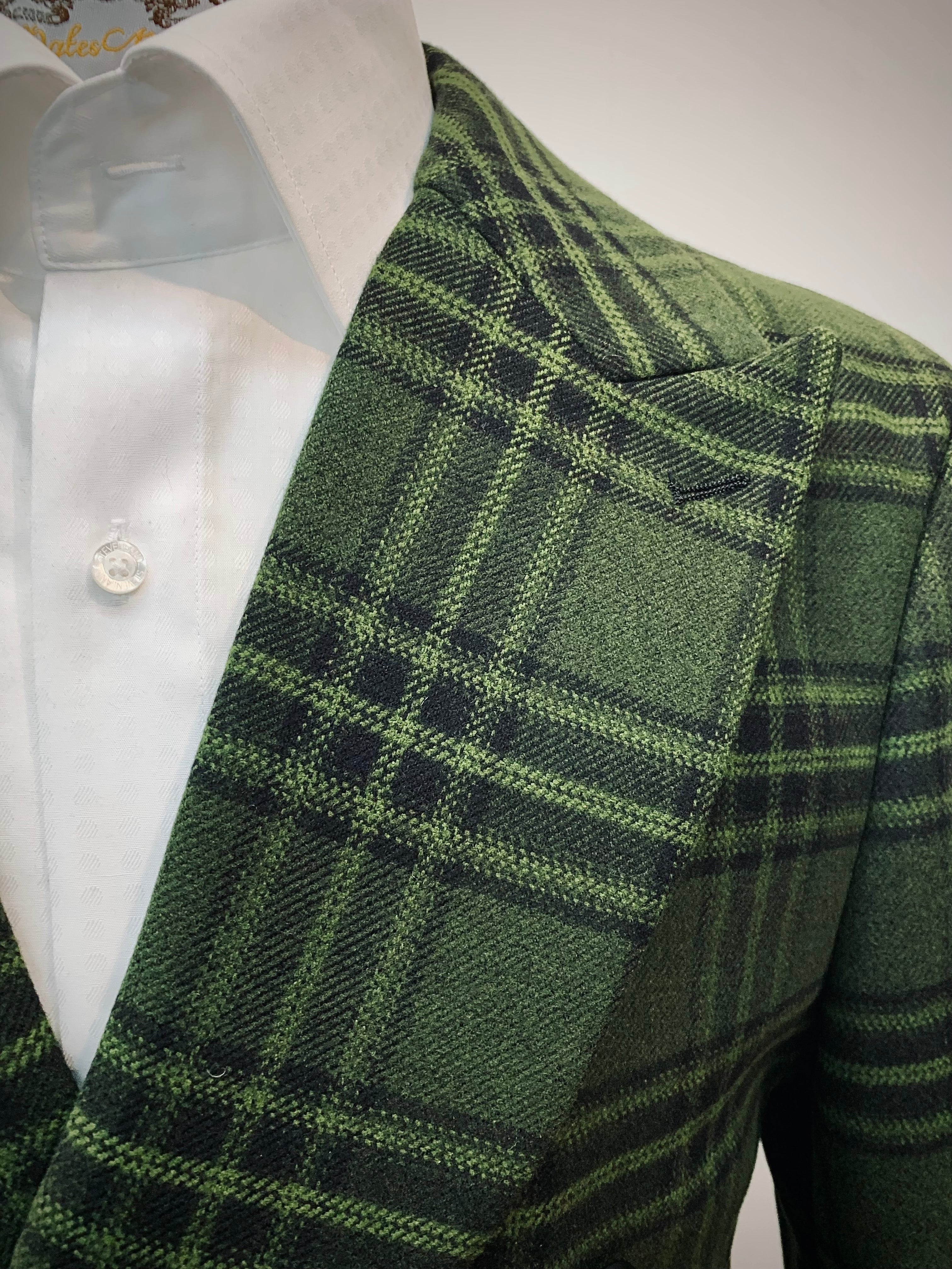 Green/Black Plaid Double Breasted Topcoat