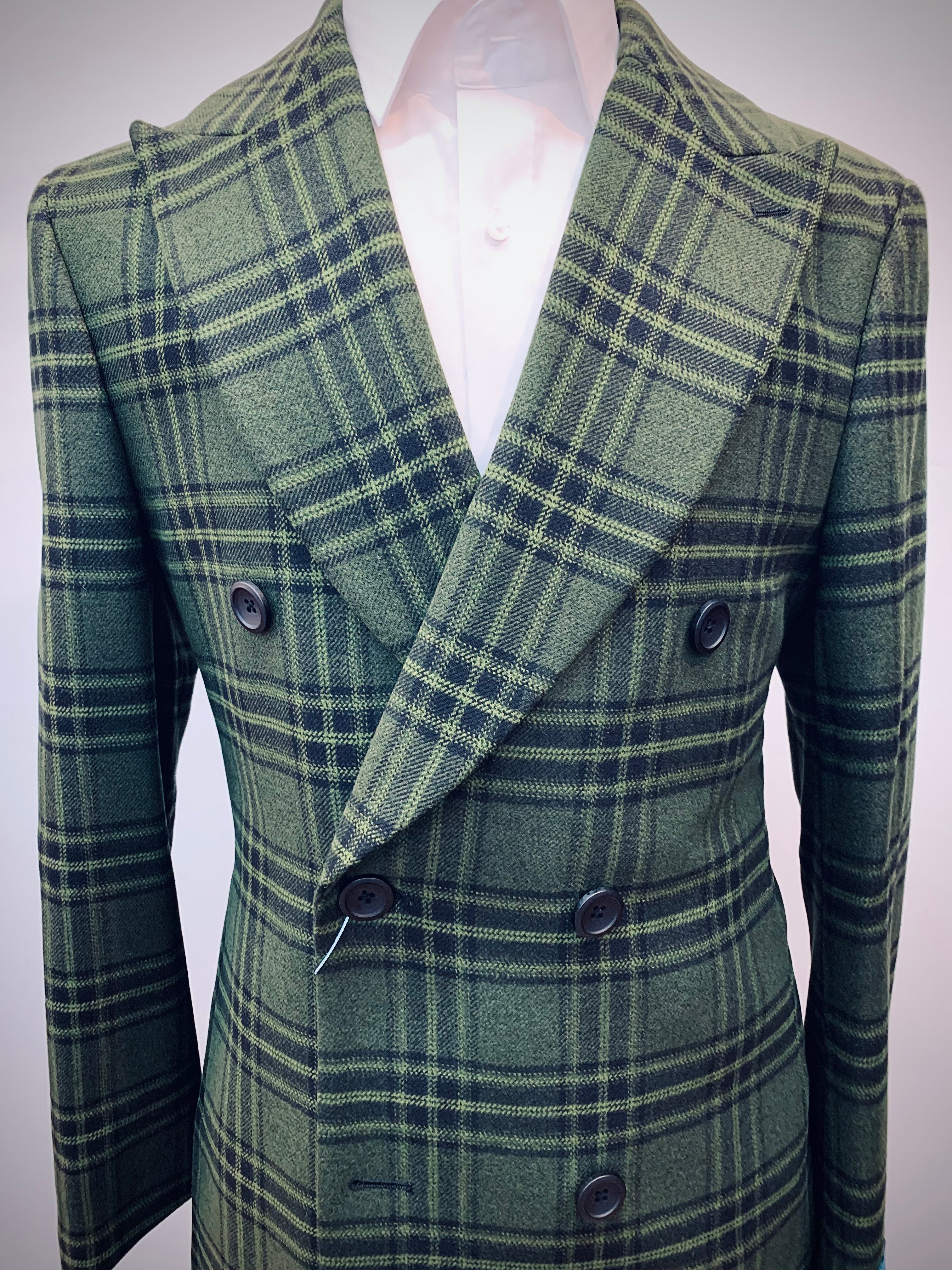 Green/Black Plaid Double Breasted Topcoat