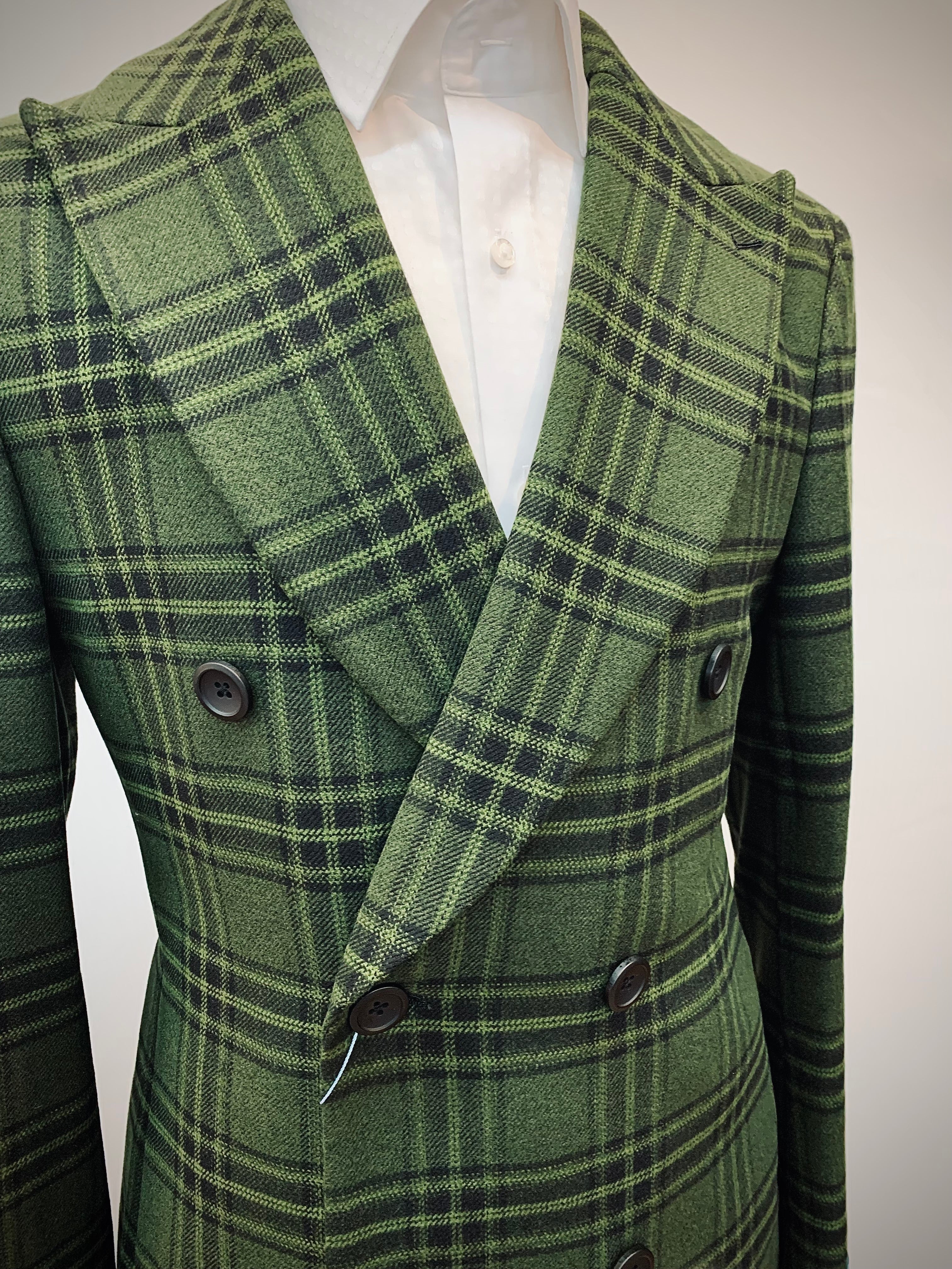 Green/Black Plaid Double Breasted Topcoat