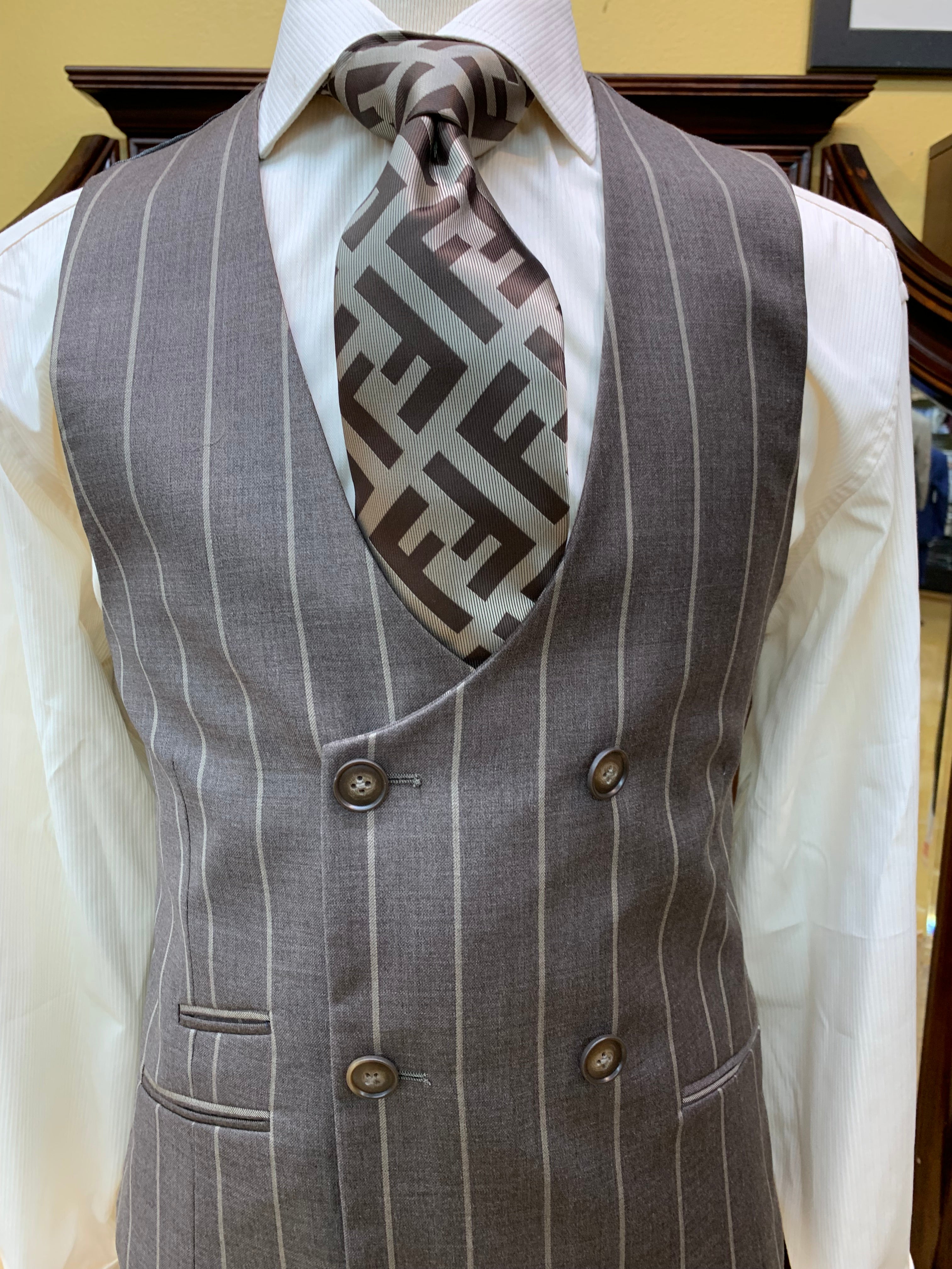 Tiglio 3pc Taupe Pinstripe Suit