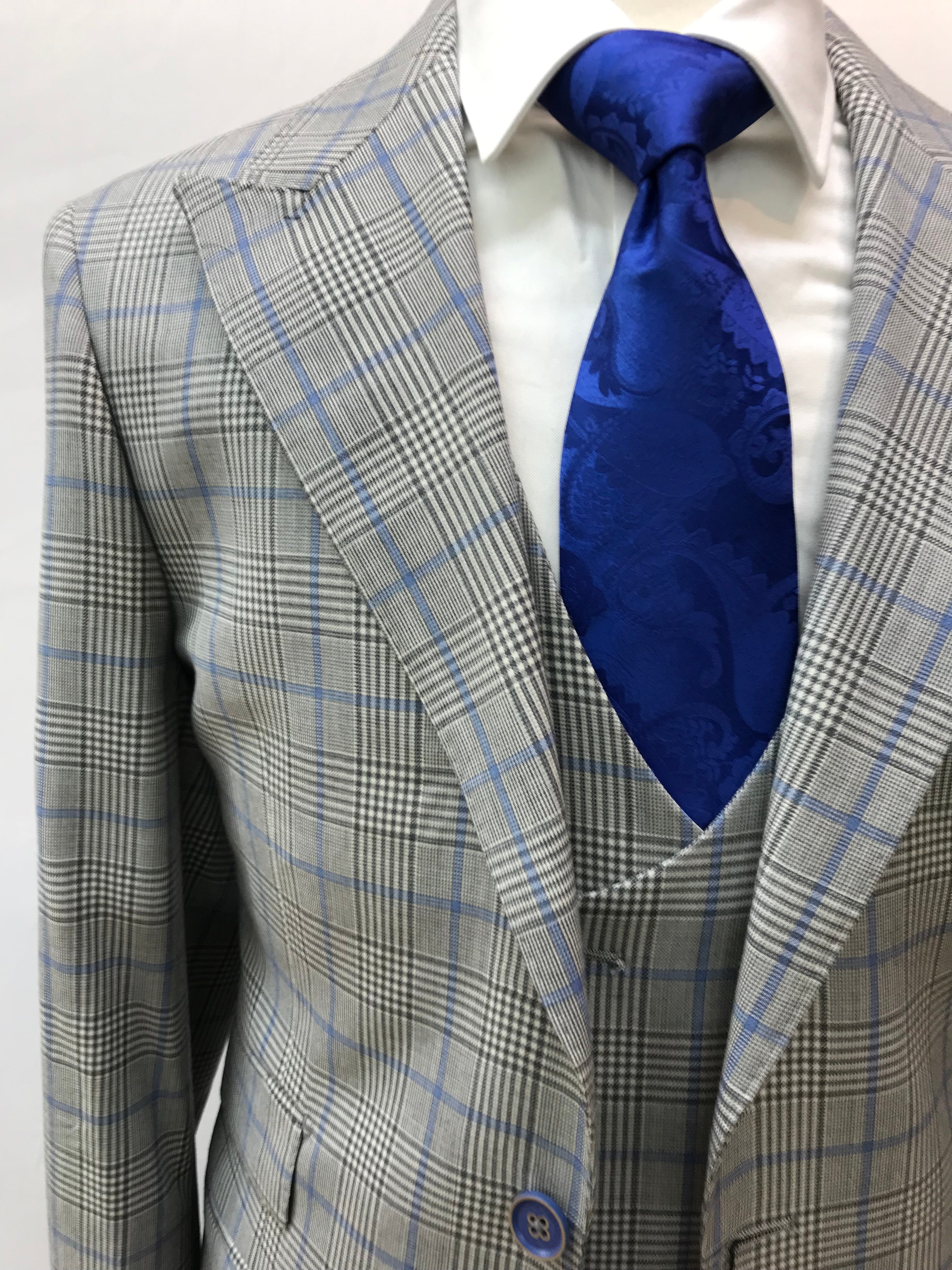 Tiglio 3pc Gray/Lt. Blue Plaid