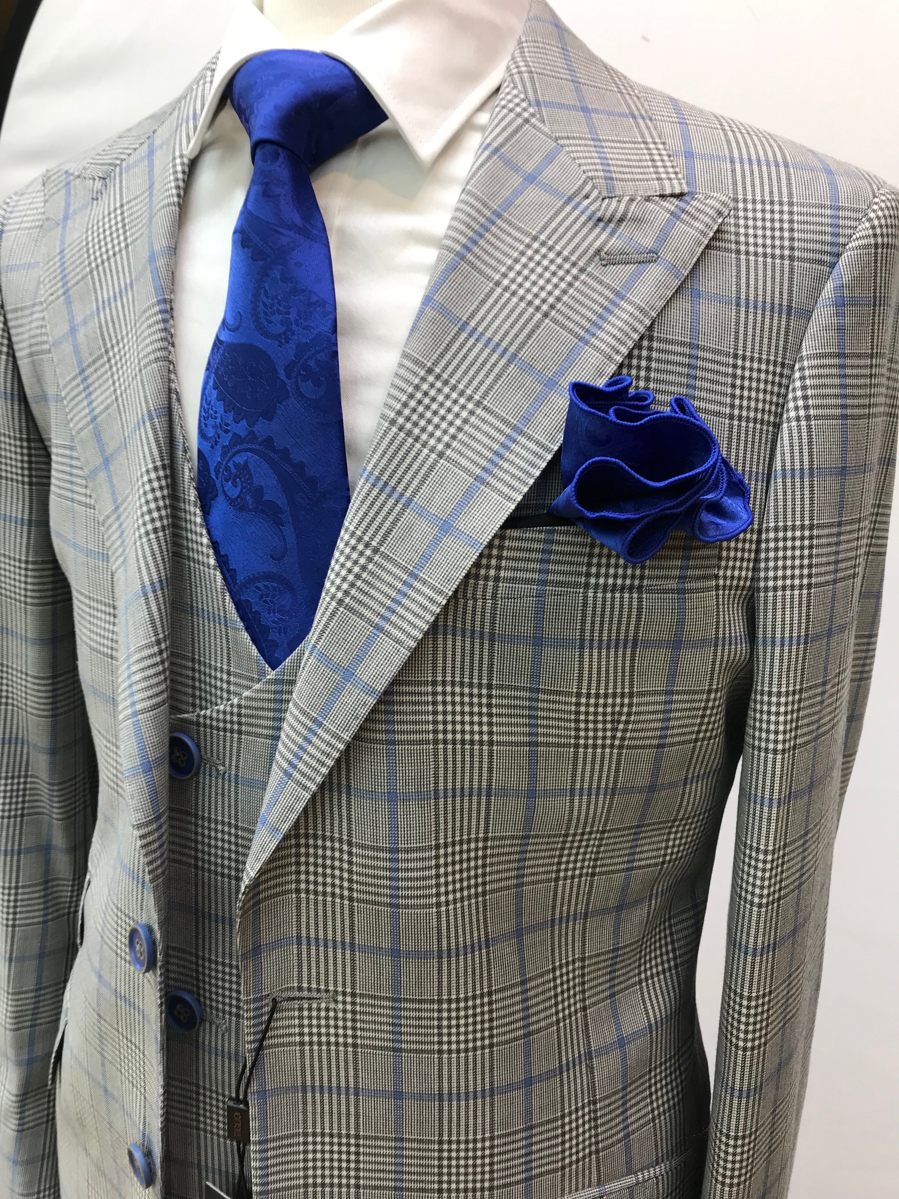 Tiglio 3pc Gray/Lt. Blue Plaid