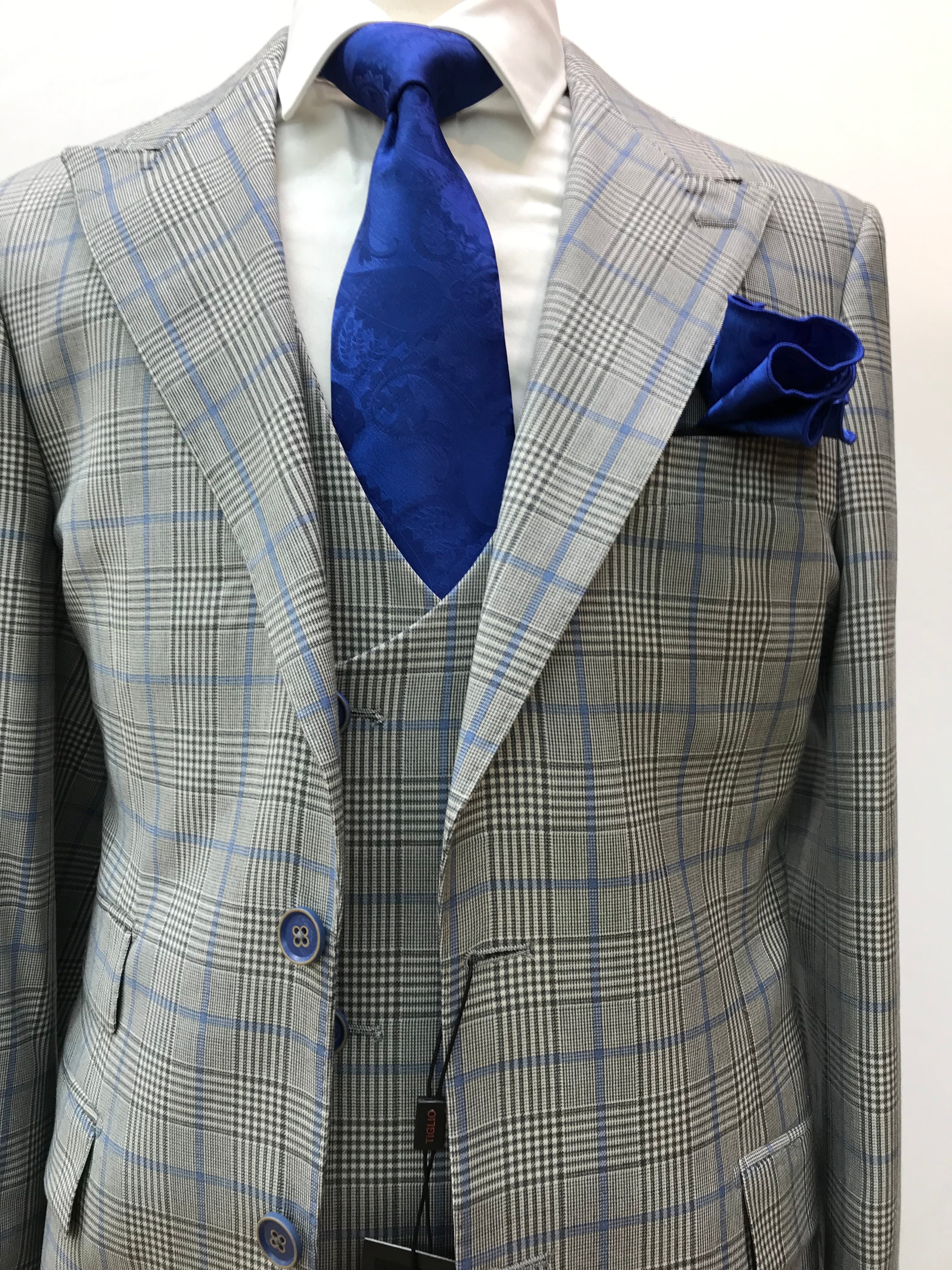 Tiglio 3pc Gray/Lt. Blue Plaid