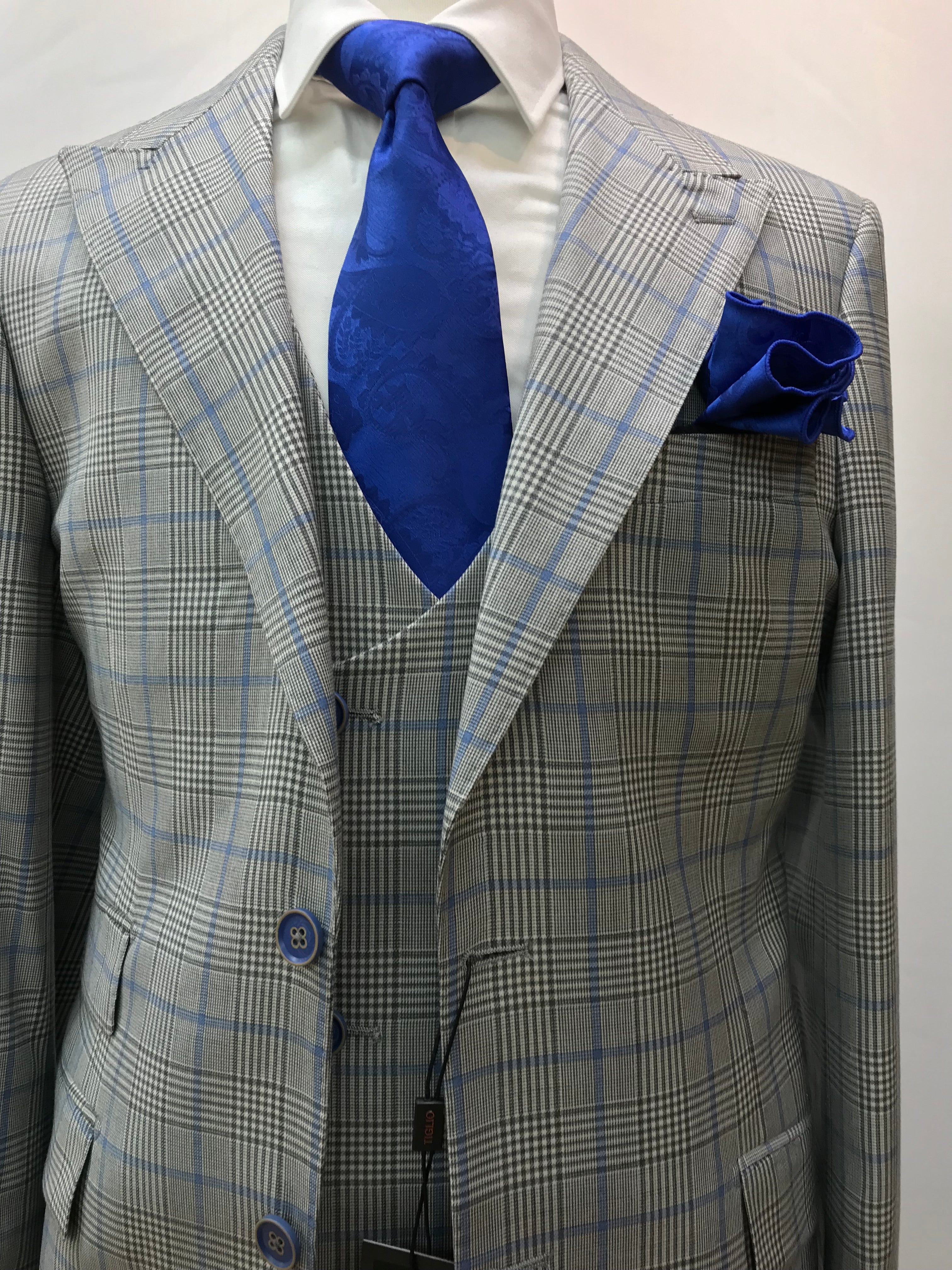 Tiglio 3pc Gray/Lt. Blue Plaid
