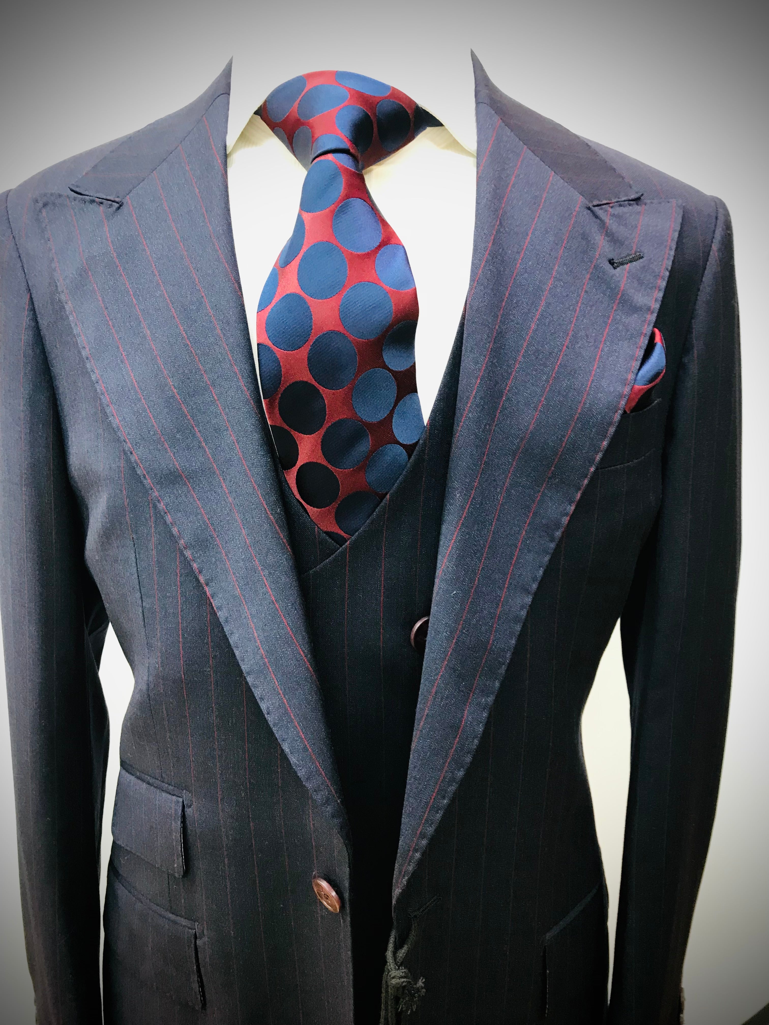 Tiglio 3pc Suit-Navy/w Burgundy Stripe