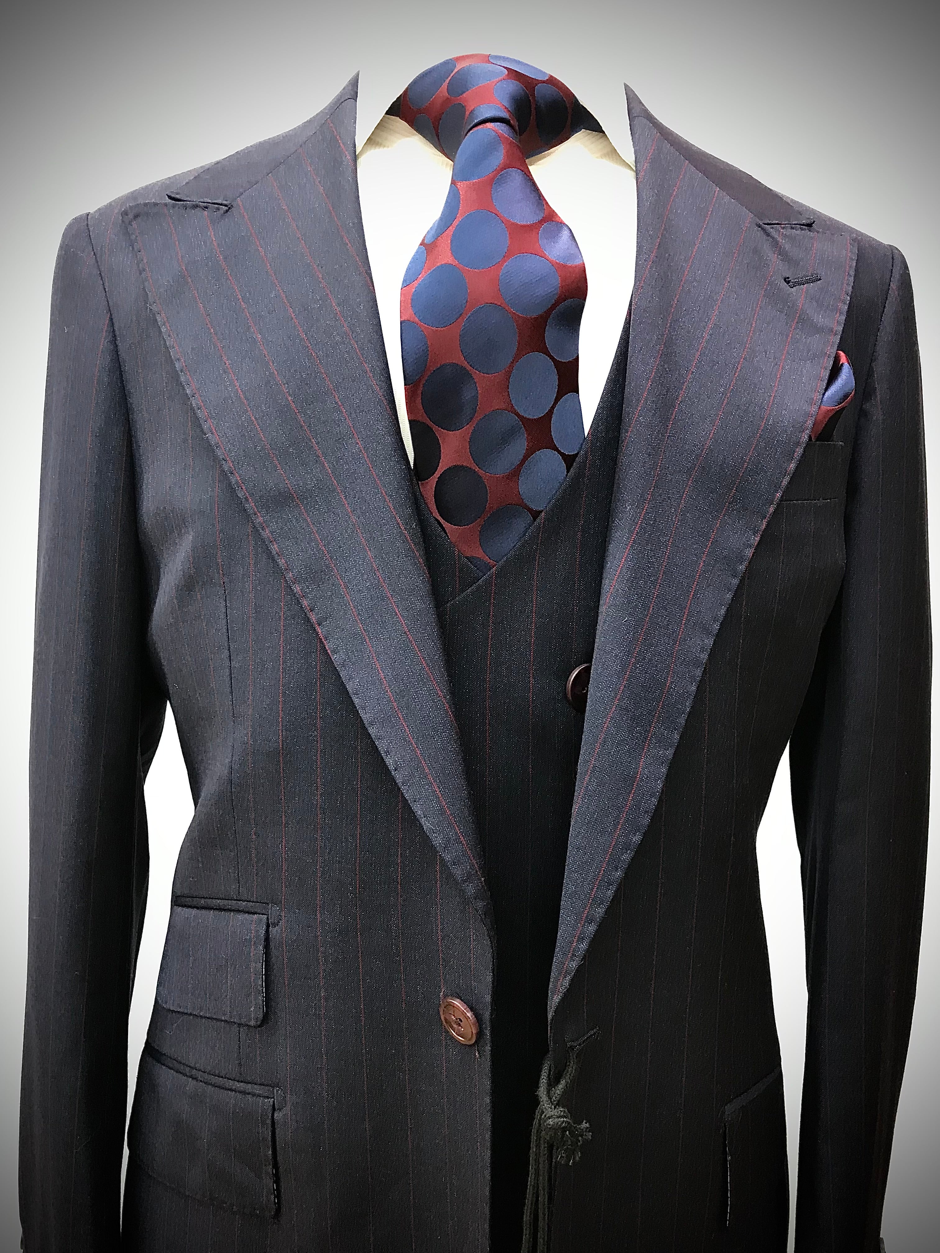Tiglio 3pc Suit-Navy/w Burgundy Stripe