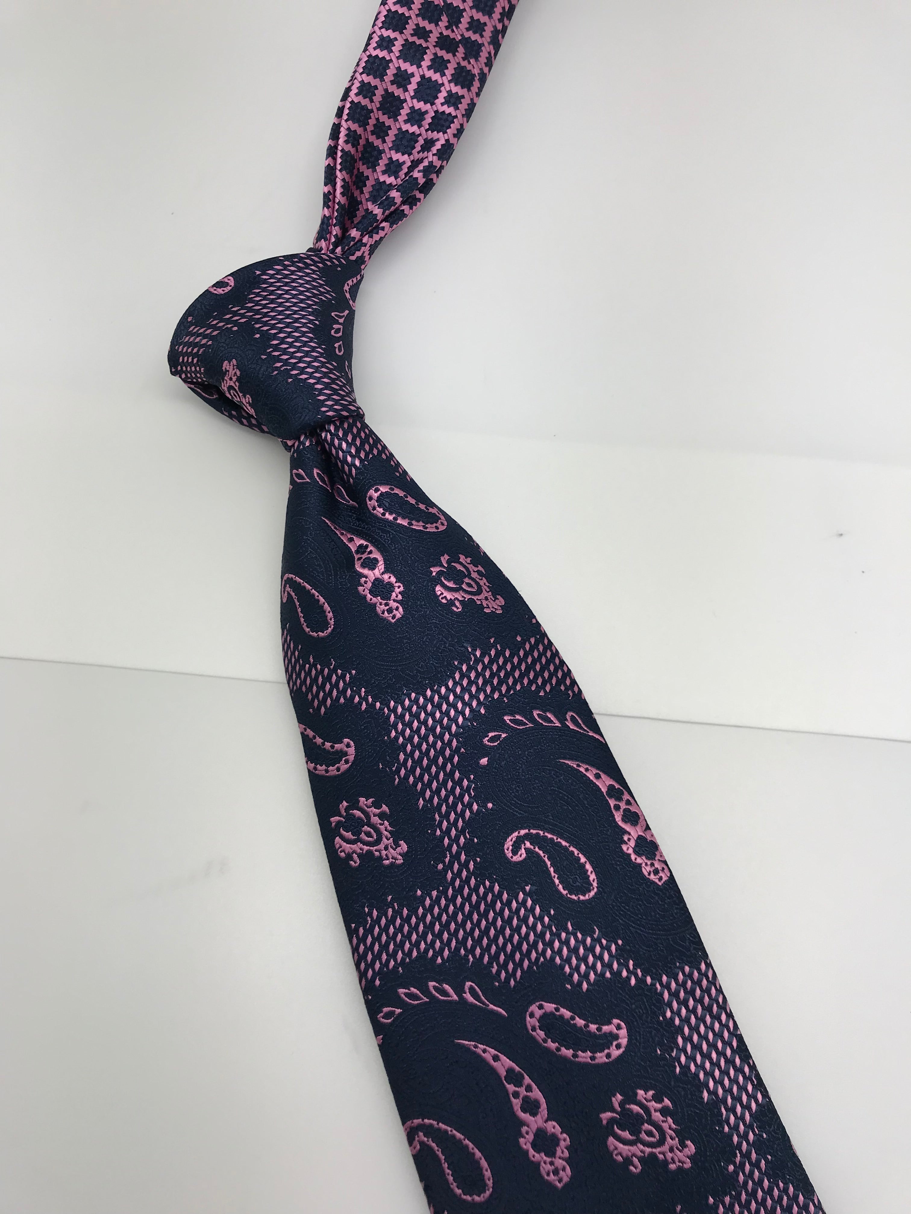 Navy Blue & Pink Paisley Tie