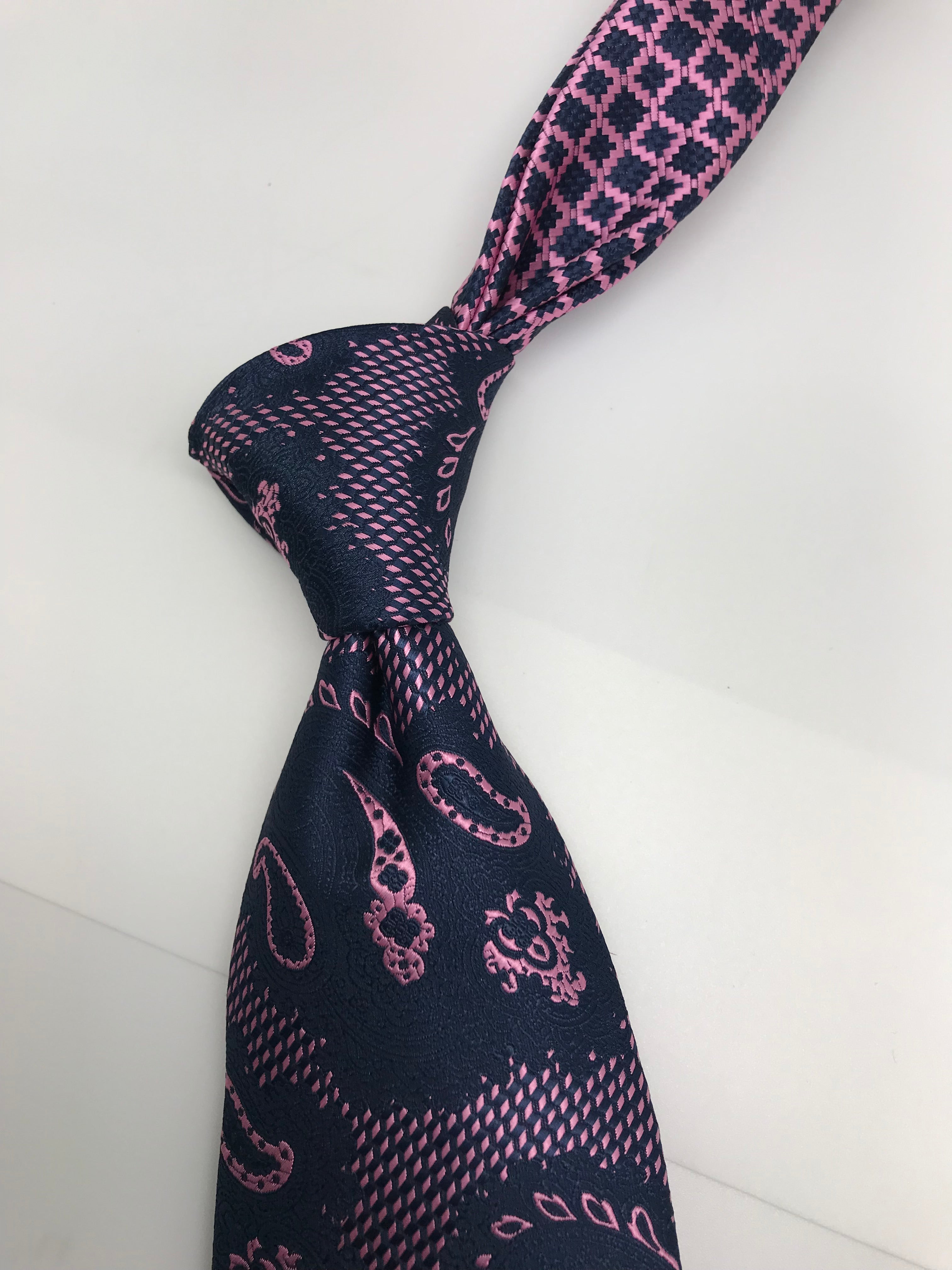 Navy Blue & Pink Paisley Tie