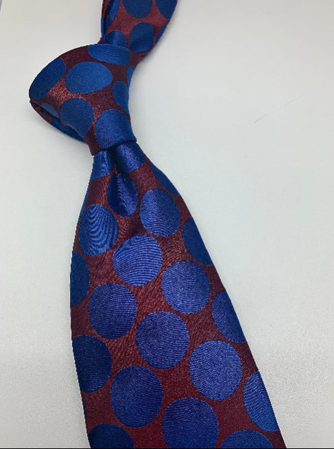 Burgundy/Blue Big Polka Dot Tie