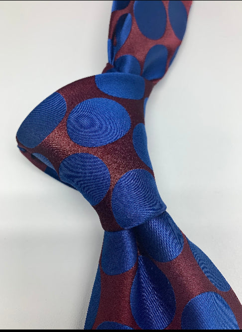 Burgundy/Blue Big Polka Dot Tie