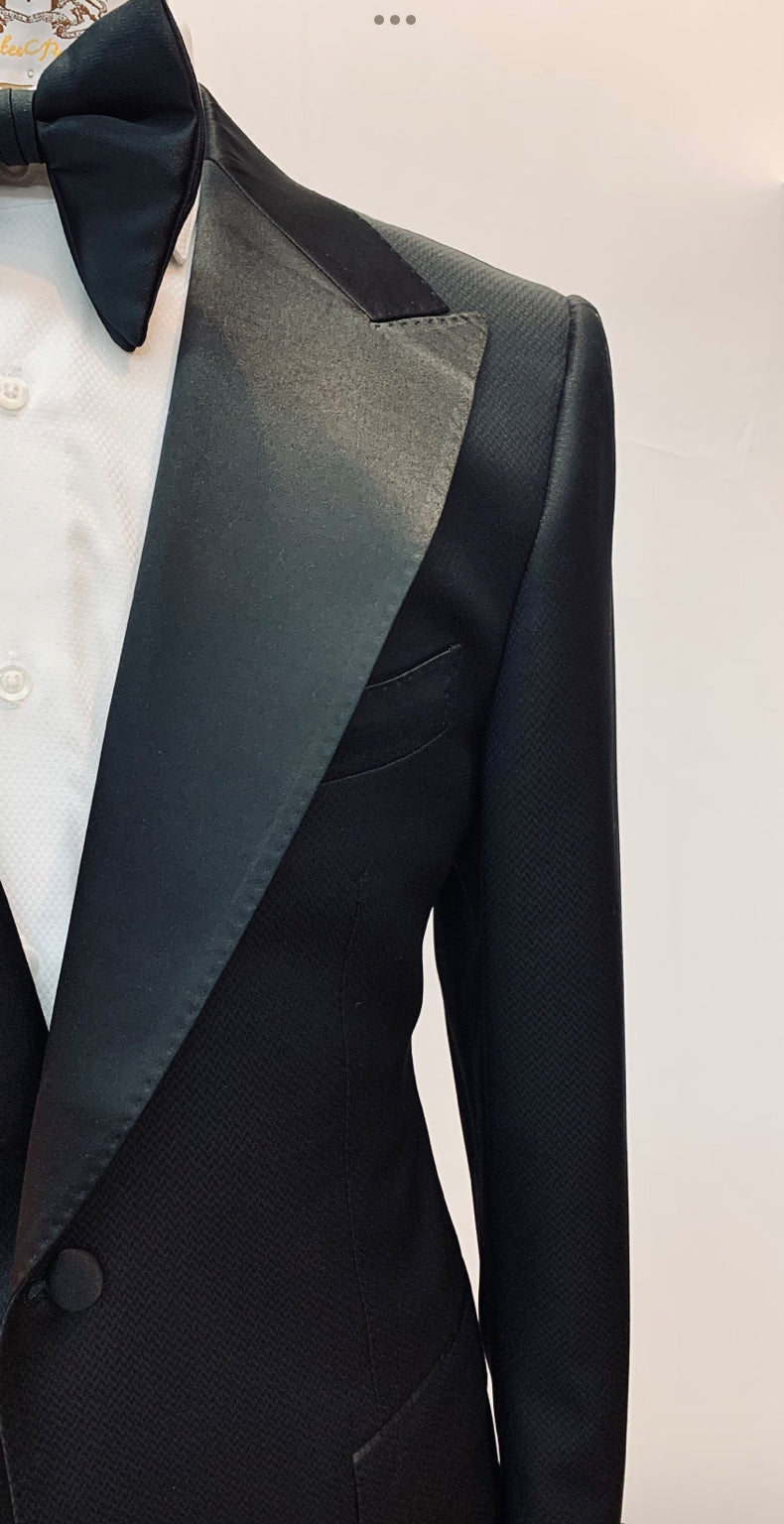 Stitch by Stitch Black Textured Tuxedo Jacket