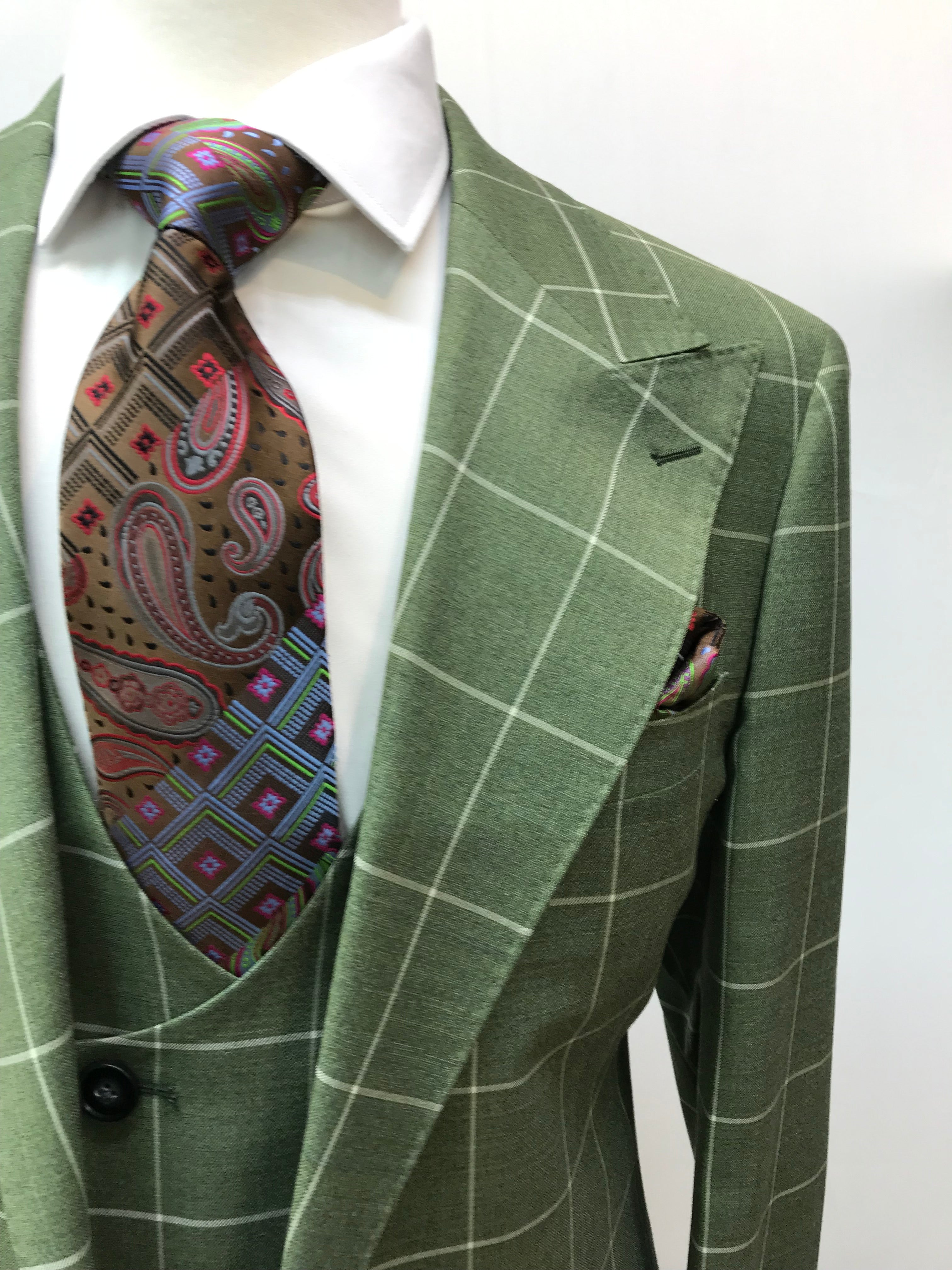 Tiglio Green/White Windowpane 3Pc Suit