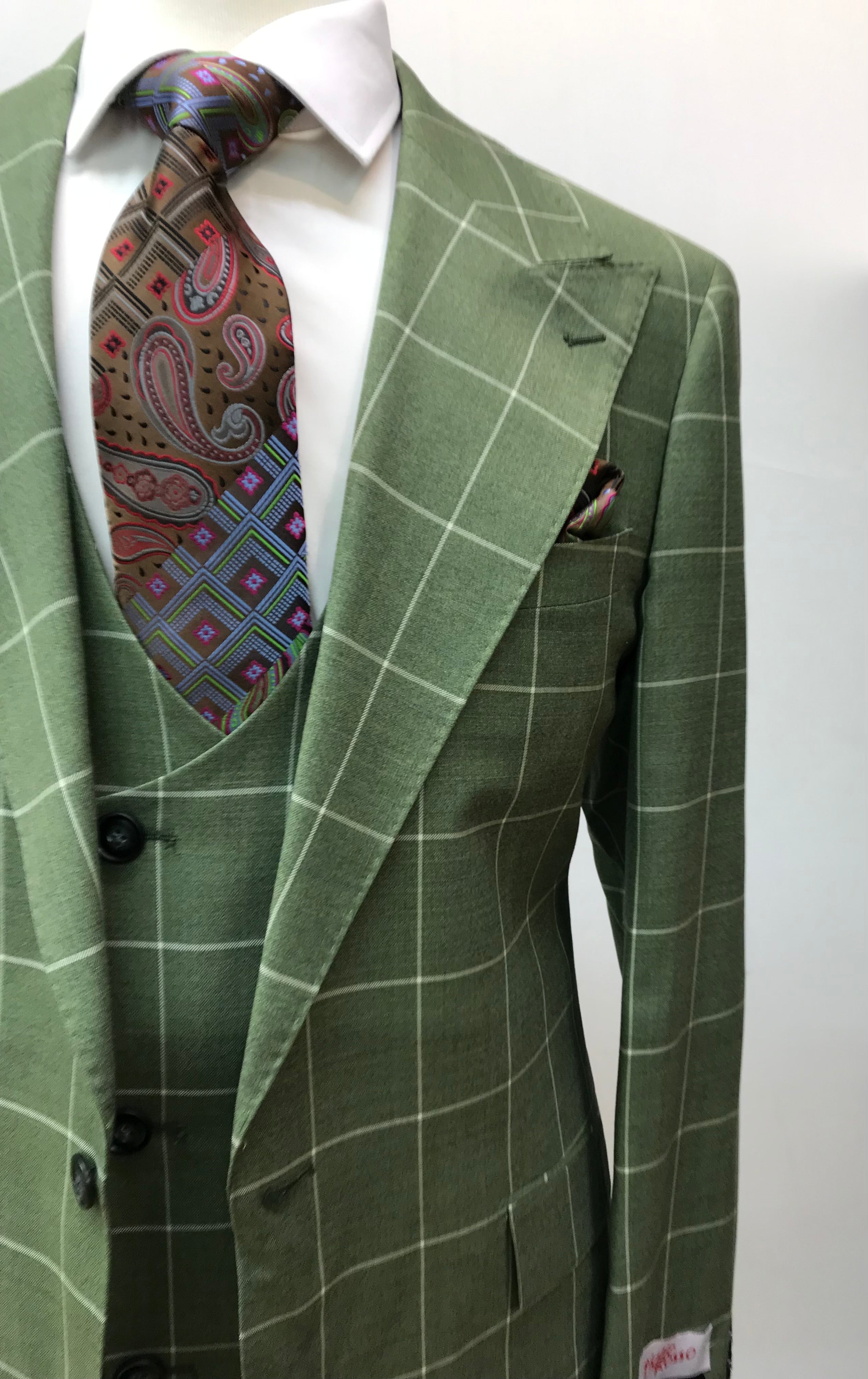 Tiglio Green/White Windowpane 3Pc Suit