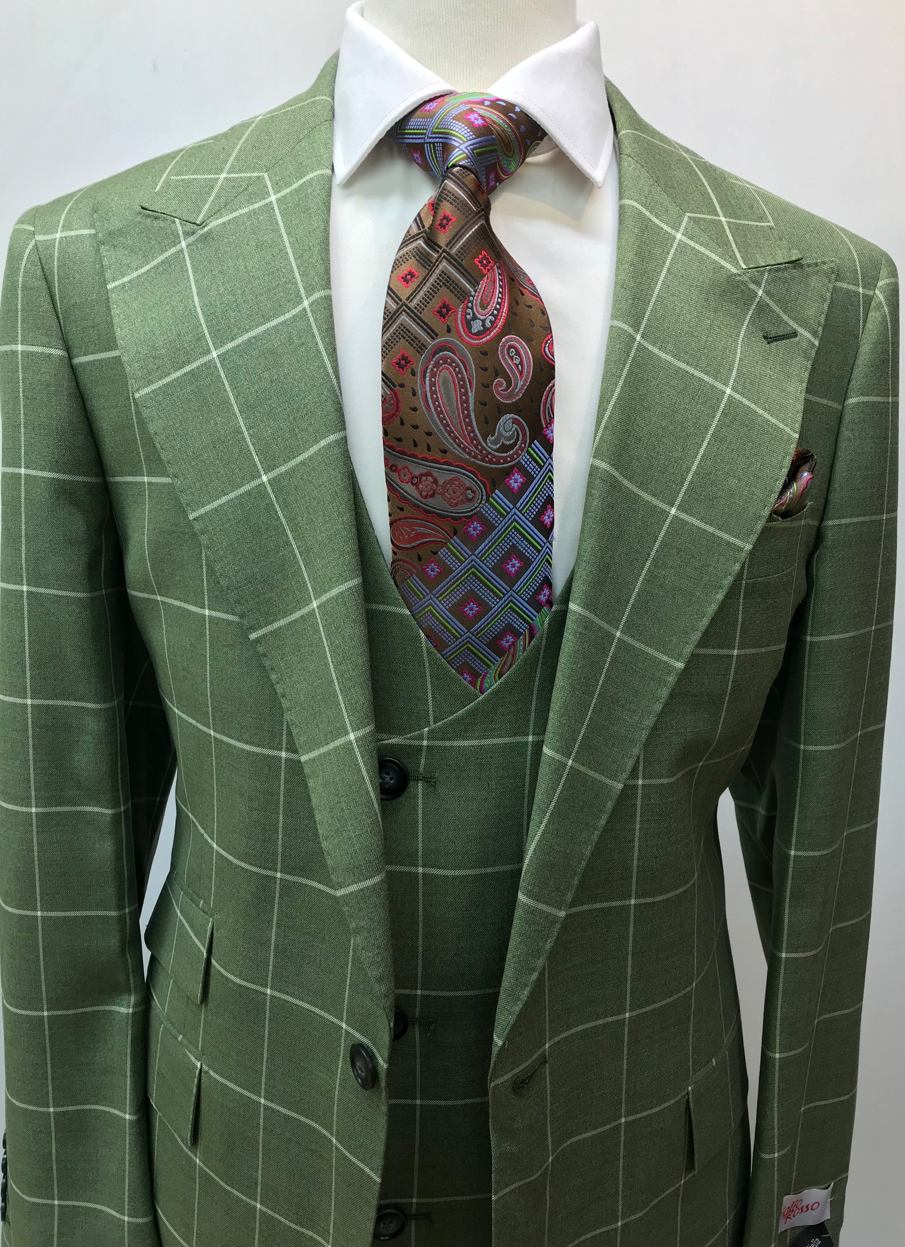 Tiglio Green/White Windowpane 3Pc Suit