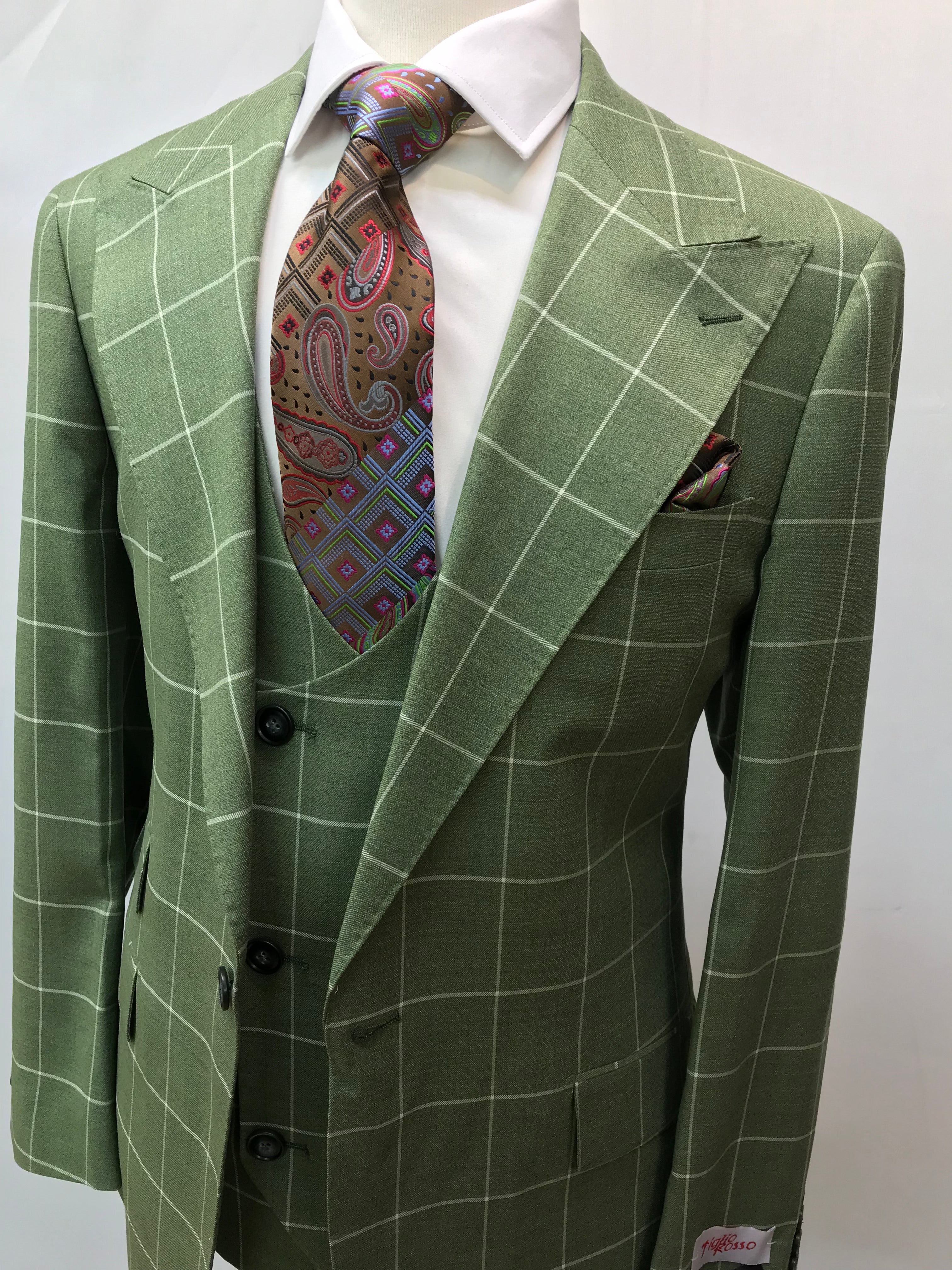 Tiglio Green/White Windowpane 3Pc Suit