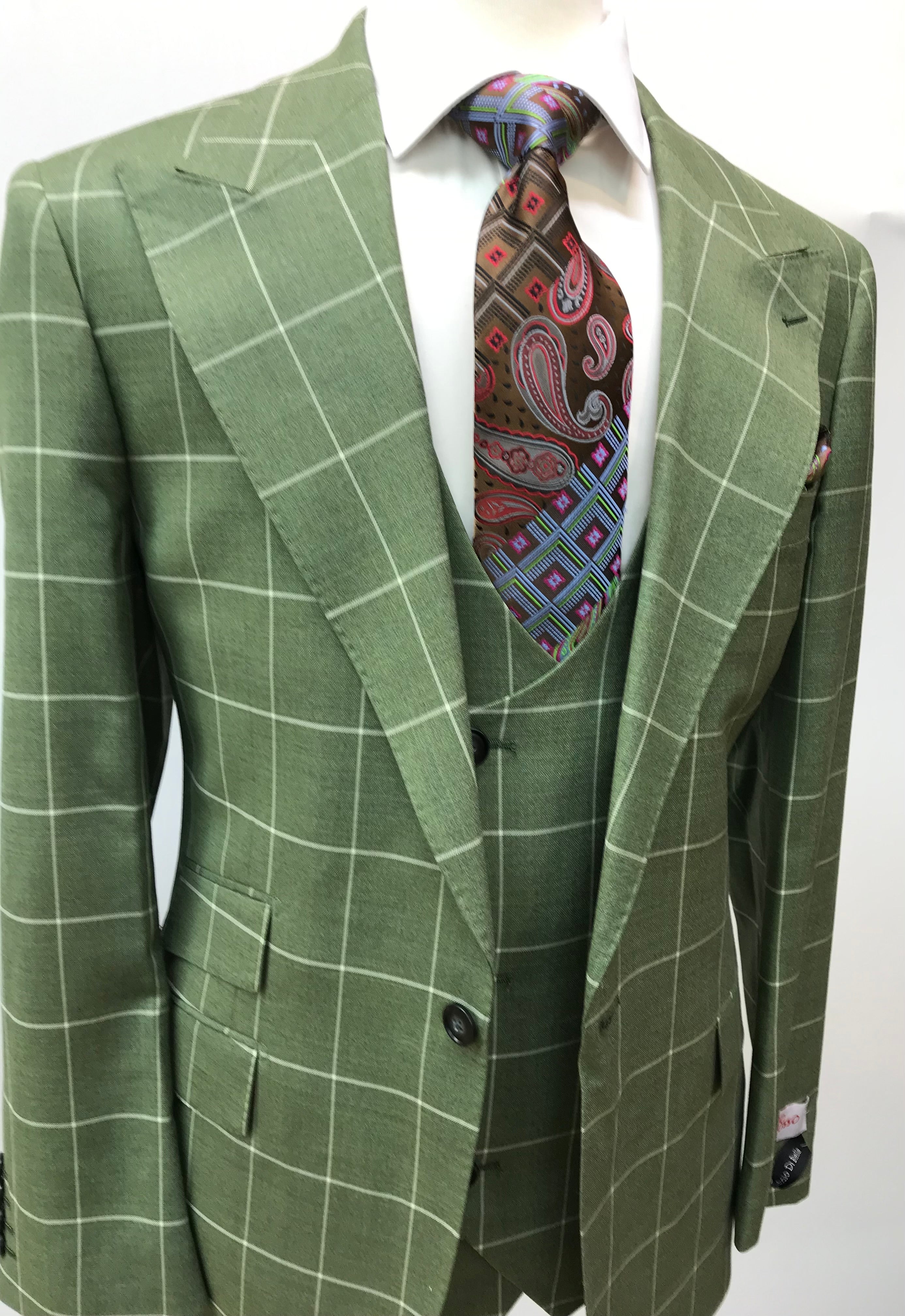 Tiglio Green/White Windowpane 3Pc Suit