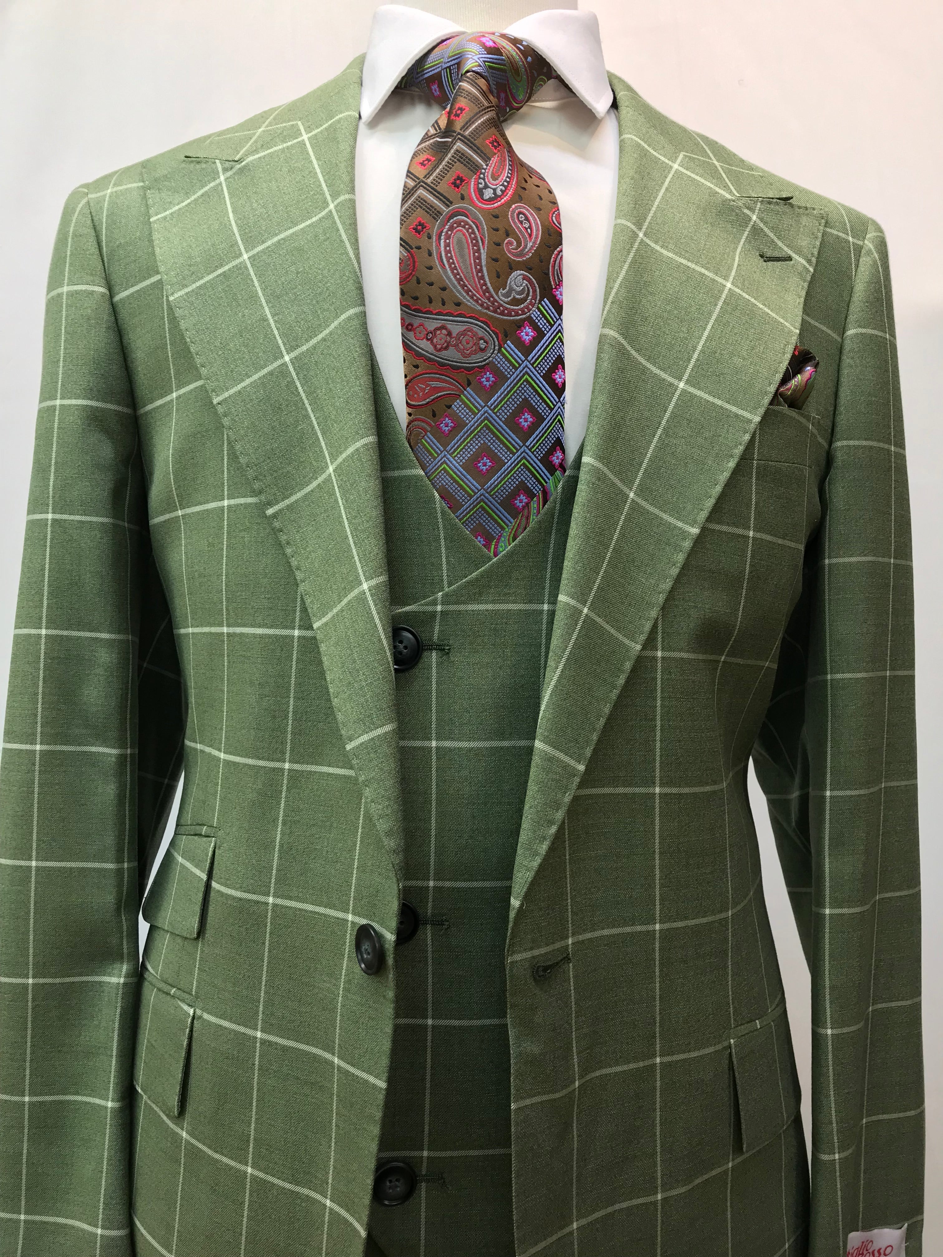 Tiglio Green/White Windowpane 3Pc Suit
