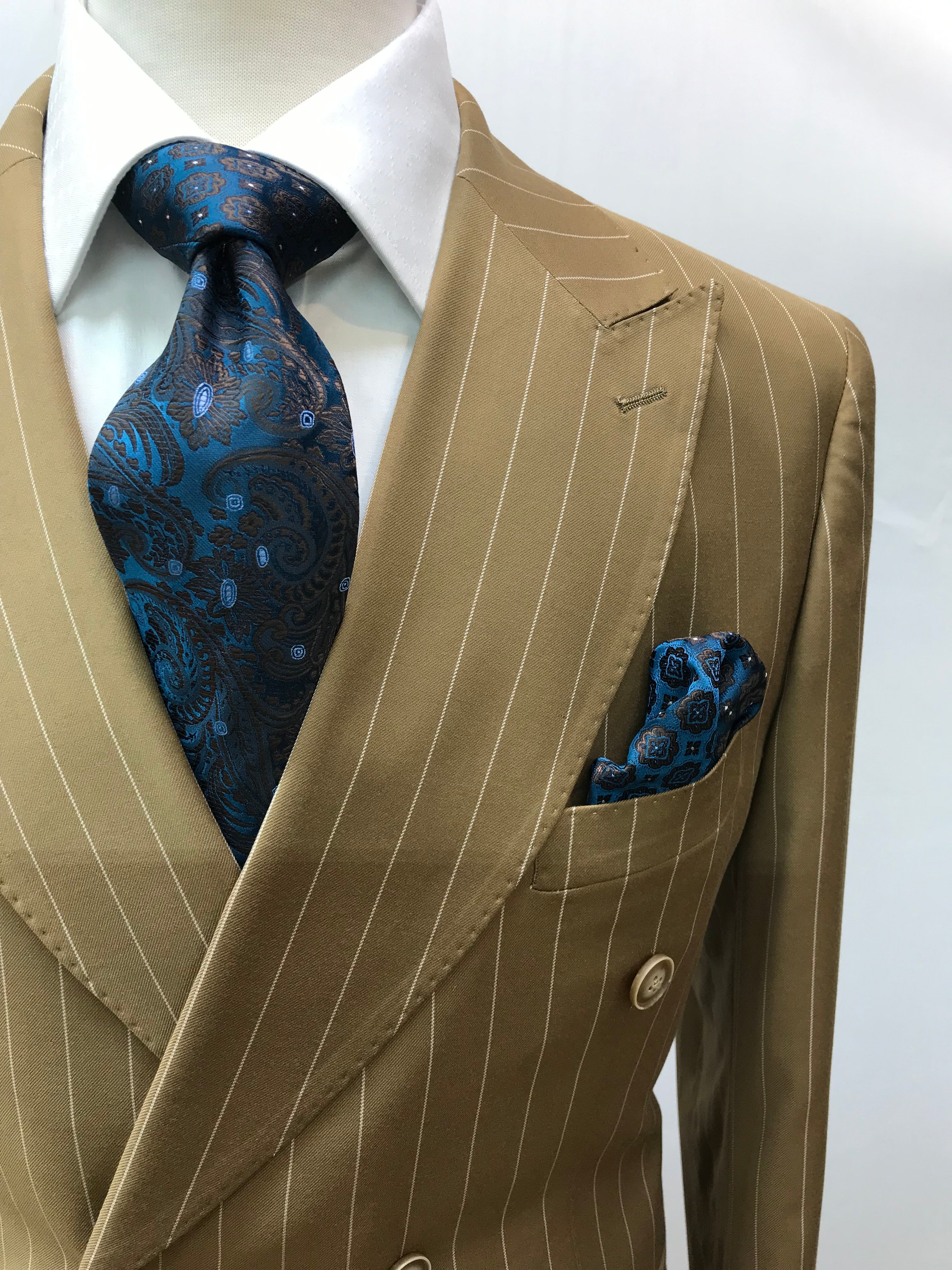 Canuti Double Breasted Tan/w Chalk Stripe Suit