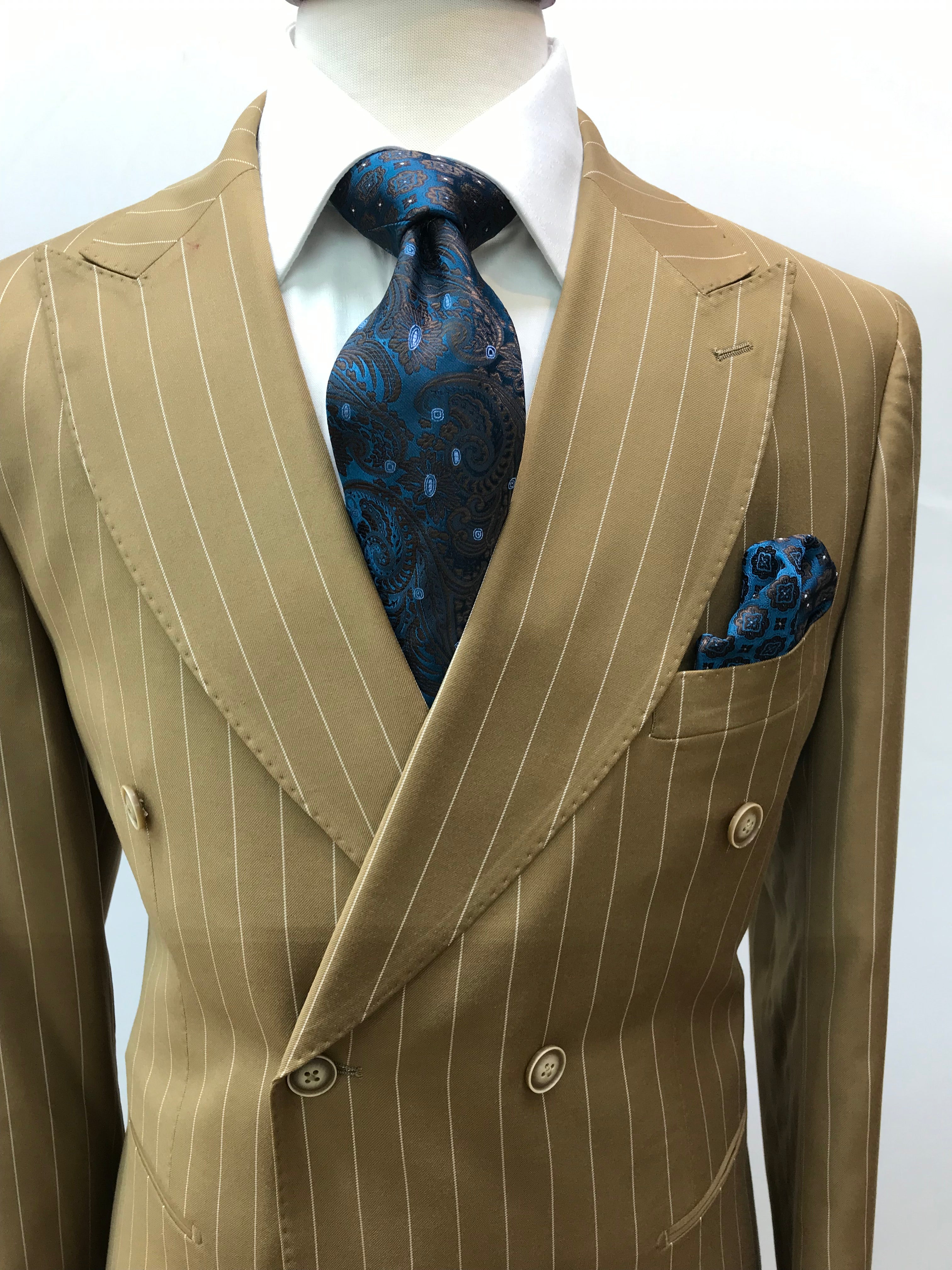 Canuti Double Breasted Tan/w Chalk Stripe Suit