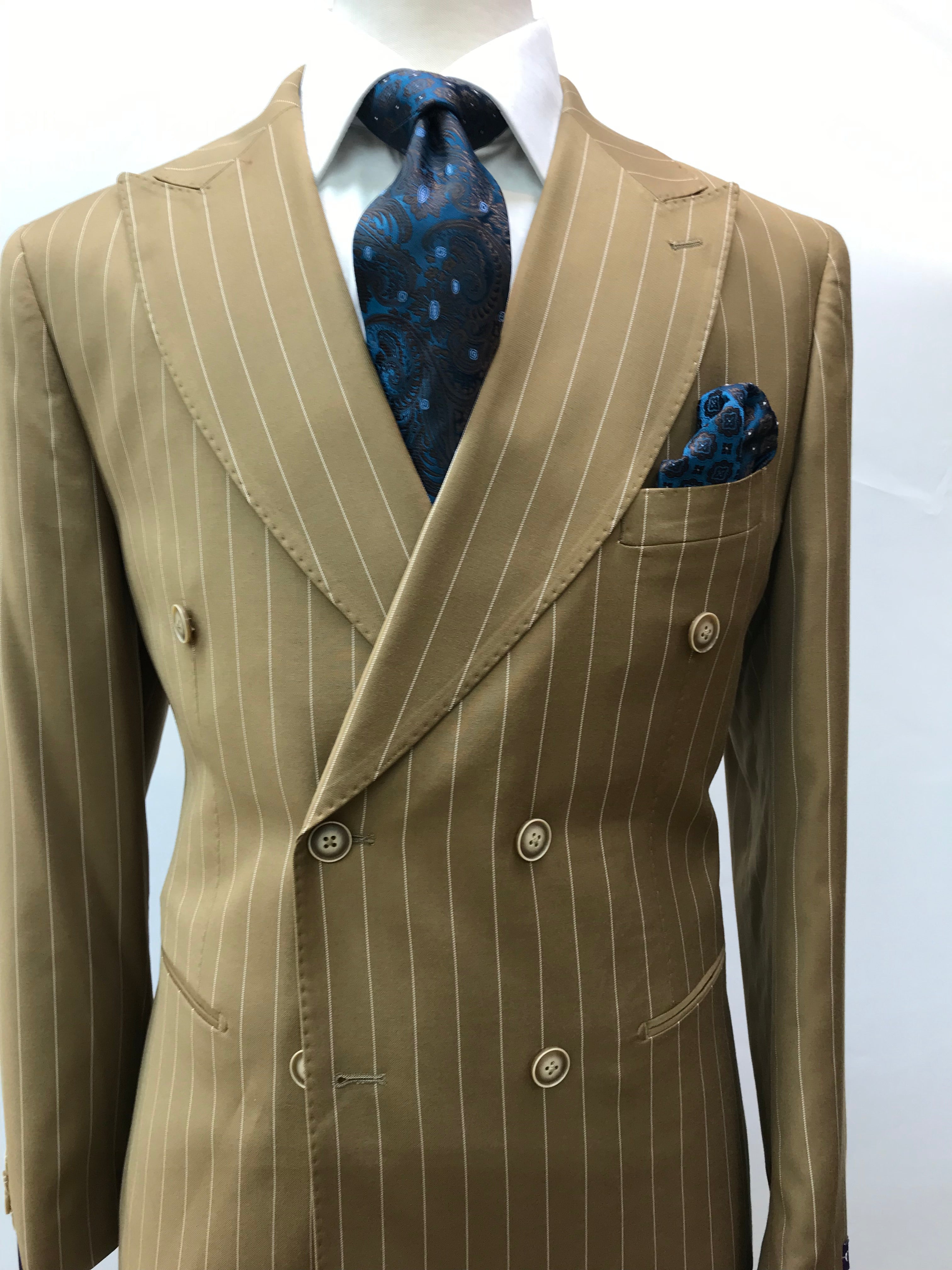 Canuti Double Breasted Tan/w Chalk Stripe Suit