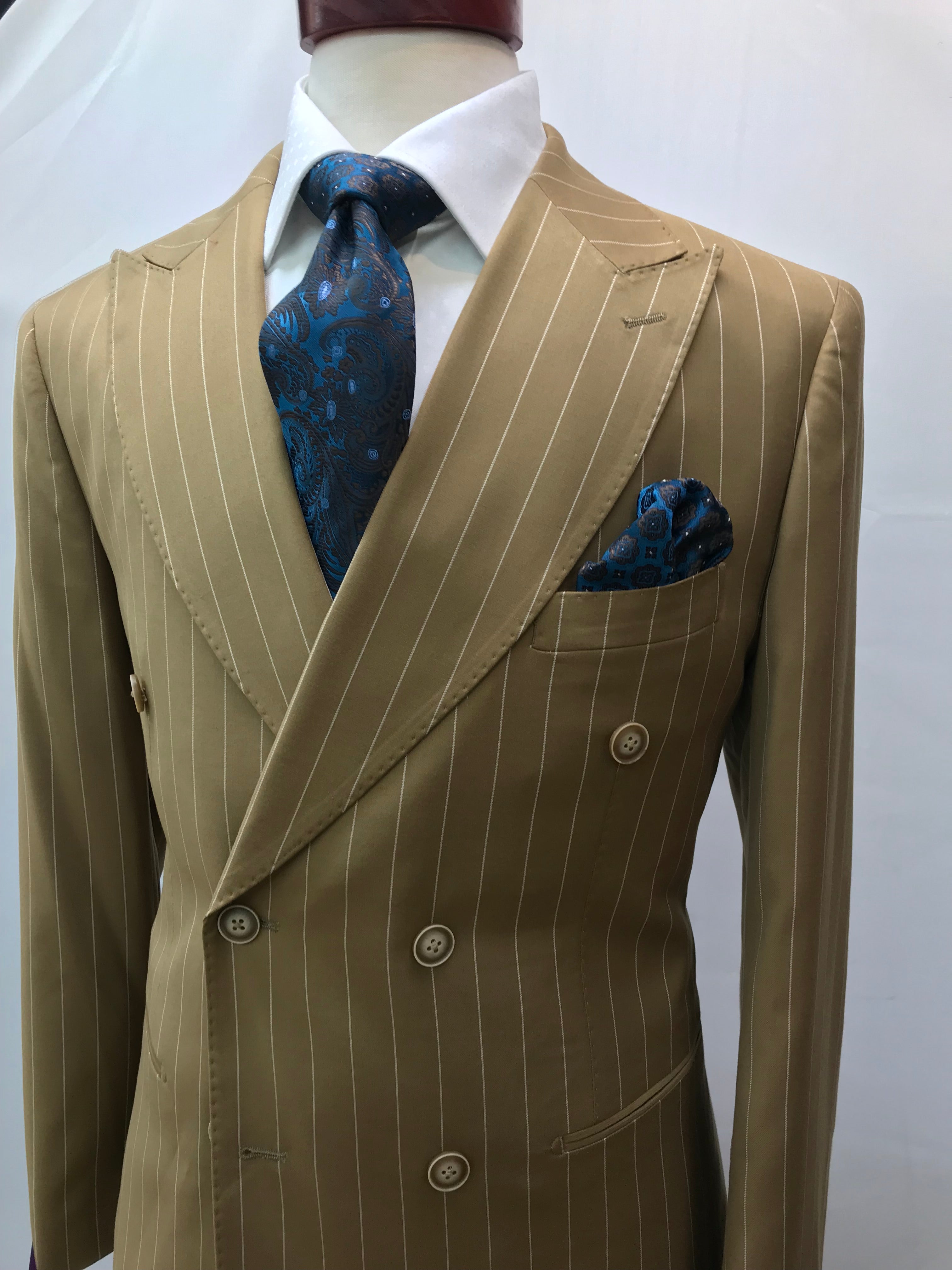 Canuti Double Breasted Tan/w Chalk Stripe Suit